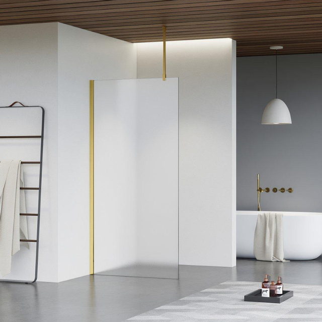 Fortifura Galeria inloopdouche - 160x200cm - mat glas - plafondarm - Geborsteld Messing PVD (Goud) SW797932/SW797910/SW804543