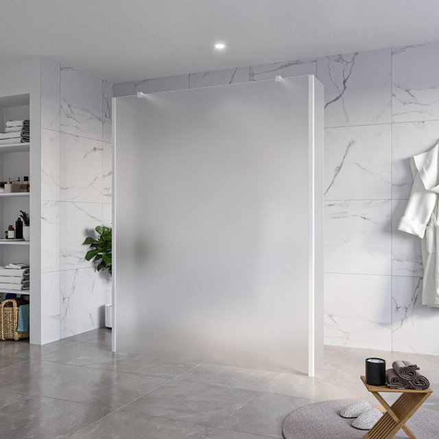 Fortifura Galeria Vrijstaande Inloopdouche - 160x200cm - Glas mat - antikalk - 8mm veiligheidsglas - 2 zijwanden 30cm - wandsteunen en hoekprofielen - Wit mat SW927768 2x/SW797932/SW797931 2x/SW541264