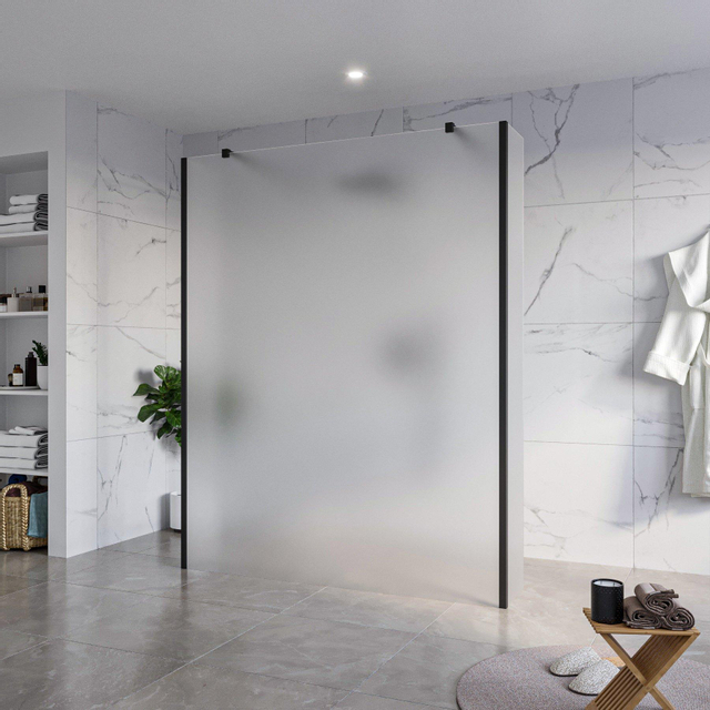 Fortifura Galeria Vrijstaande Inloopdouche - 160x200cm - Glas mat - antikalk - 8mm veiligheidsglas - 2 zijwanden 30cm - wandsteunen en hoekprofielen - Zwart mat SW927767 2x/SW797932/SW797931 2x/SW3580
