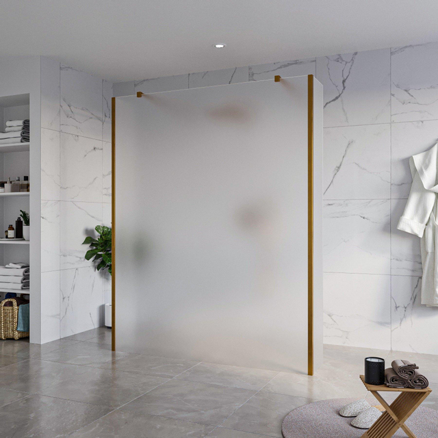 Fortifura Galeria Vrijstaande Inloopdouche - 160x200cm - Glas mat - antikalk - 8mm veiligheidsglas - 2 zijwanden 40cm - wandsteunen en hoekprofielen - Geborsteld koper PVD (Koper) SW927772 2x/SW797932