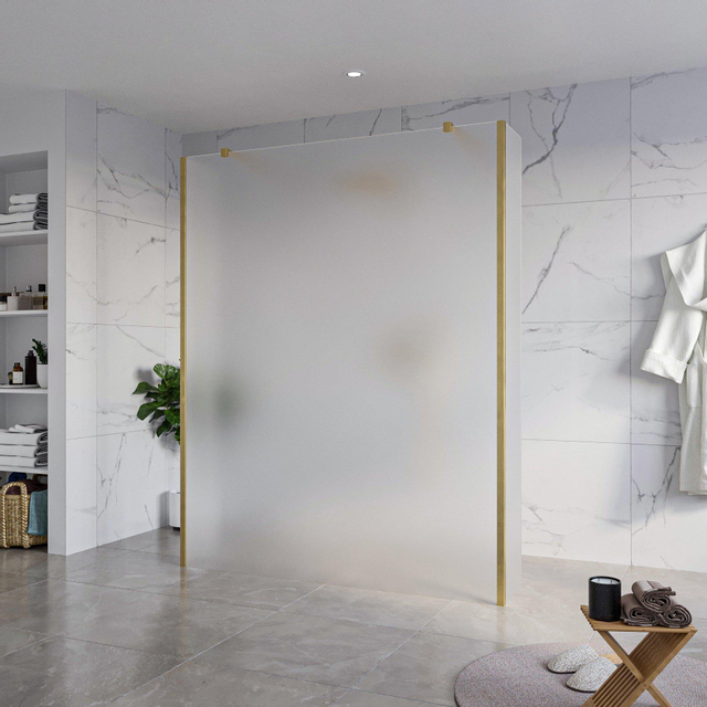 Fortifura Galeria Vrijstaande Inloopdouche - 160x200cm - Glas mat - antikalk - 8mm veiligheidsglas - 2 zijwanden 40cm - wandsteunen en hoekprofielen - Geborsteld Messing PVD (Goud) SW927770 2x/SW79793