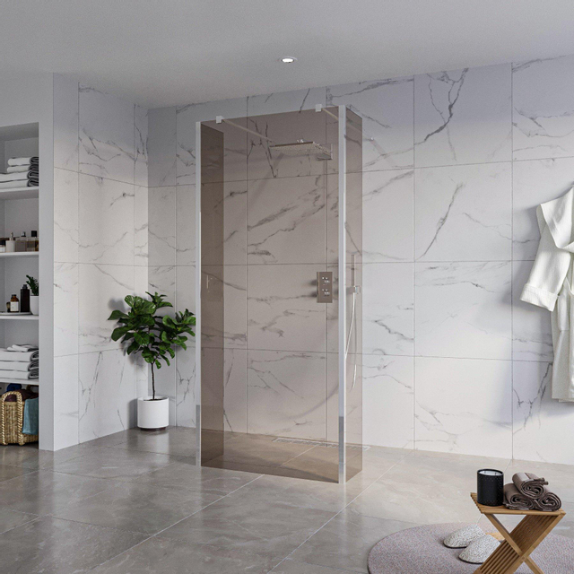 Fortifura Galeria Vrijstaande Inloopdouche - 90x200cm - Rookglas - antikalk - 8mm veiligheidsglas - 2 zijwanden 40cm - wandsteunen en hoekprofielen - Chroom SW927766 2x/SW797938/SW797934 2x/SW358024 2