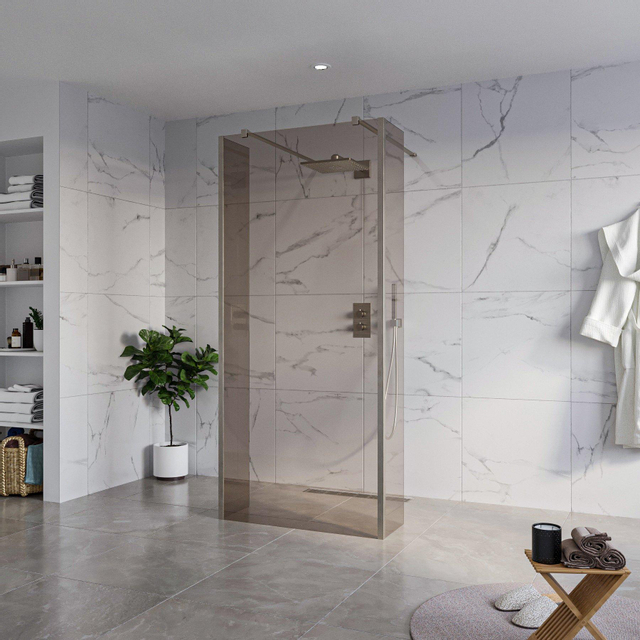 Fortifura Galeria Vrijstaande Inloopdouche - 90x200cm - Rookglas - antikalk - 8mm veiligheidsglas - 2 zijwanden 40cm - wandsteunen en hoekprofielen - Geborsteld Gunmetal PVD SW927771 2x/SW797938/SW797