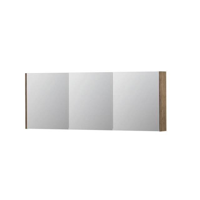 Ink SPK1 Spiegelkast - 160x14x60cm - 3 deuren - dubbelzijdige Spiegel - schakelaar en stopcontact - MFC Naturel eiken 1110810