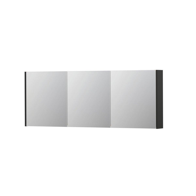 Ink SPK1 Spiegelkast - 160x14x60cm - 3 deuren - dubbelzijdige Spiegel - schakelaar en stopcontact - MDF lak antraciet mat 1110802