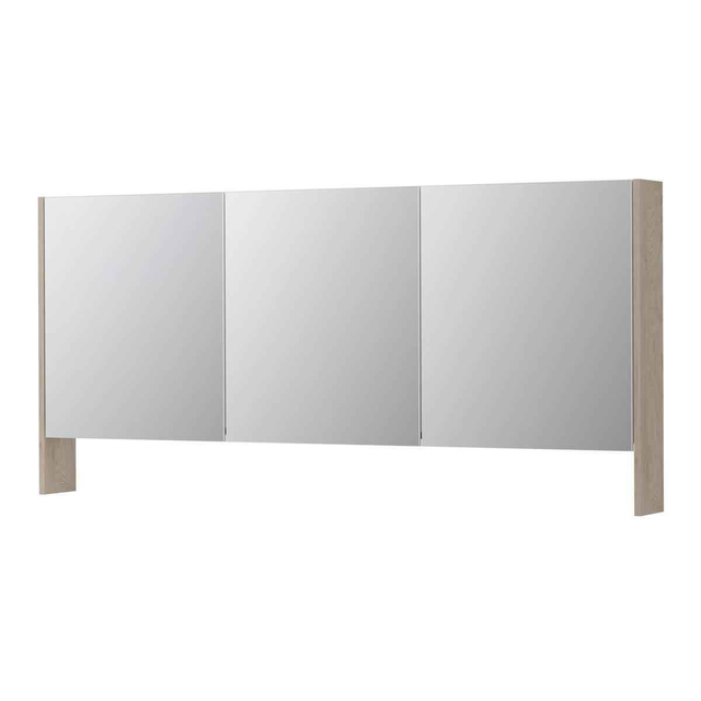 Ink SPK3 Spiegelkast - 160x14x74cm - 3 deuren - dubbelzijdige Spiegel - open planchet - schakelaar en stopcontact - MFC Ivoor eiken 1110380