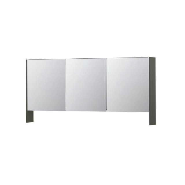 Ink SPK3 Spiegelkast - 160x14x74cm - 3 deuren - dubbelzijdige Spiegel - open planchet - schakelaar en stopcontact - MDF lak Mat beton groen 1110375