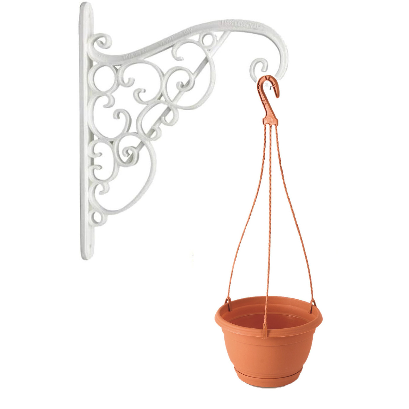 Merkloos Set van 1x stuks witte Akant sierlijke bloempothanger met hangende terracotta bloempot 2 liter -