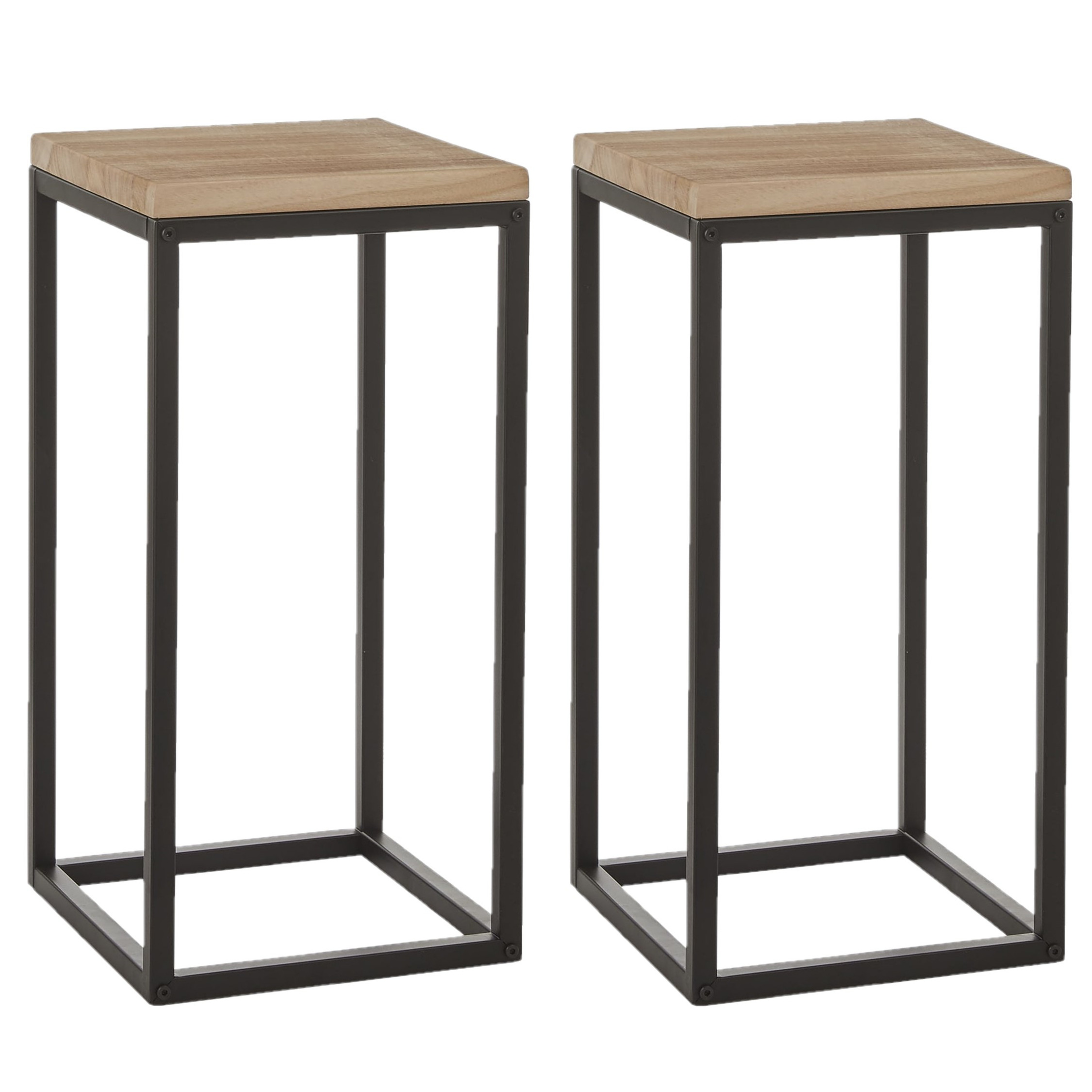 Mica Decorations Set van 2x stuks plantenstandaards Oskar vierkant hout/metaal zwart 30 x 62 cm -