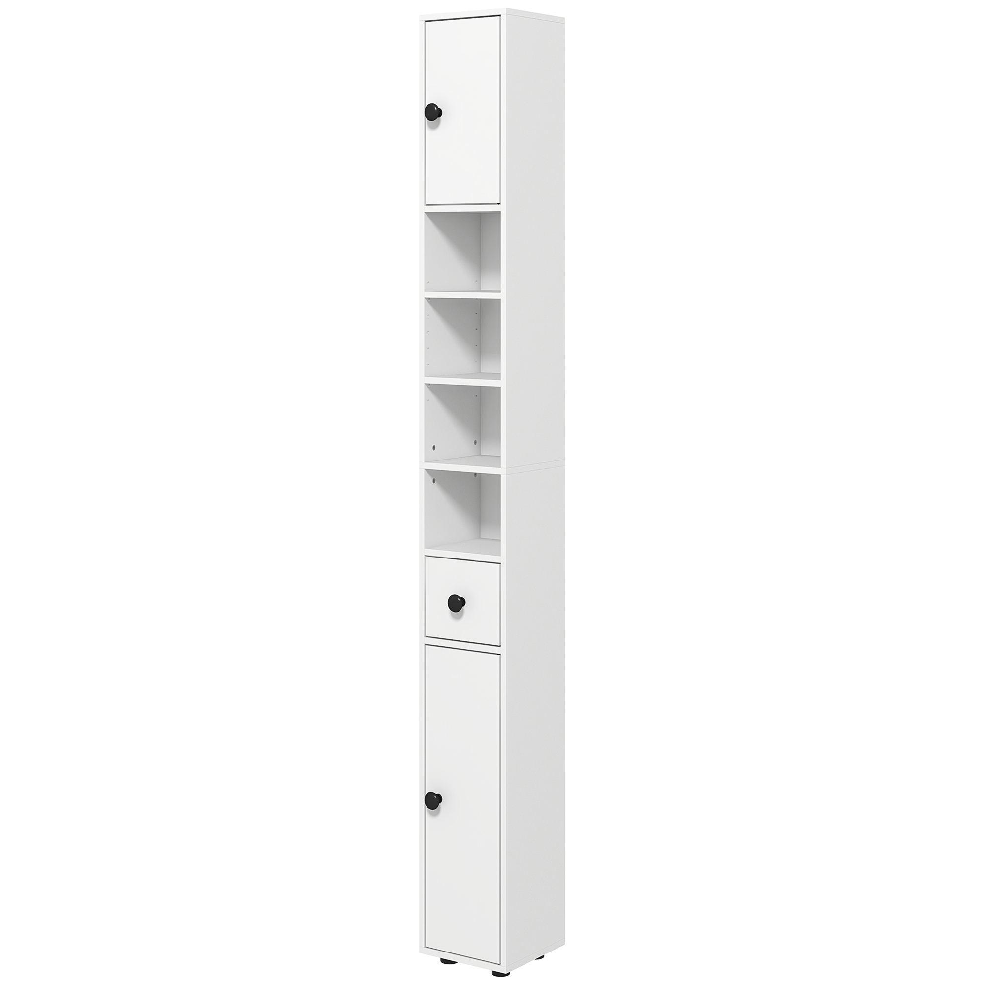 Kleankin Badkamerkast, 4 planken, lade, spaanplaat, slank ontwerp, Wit