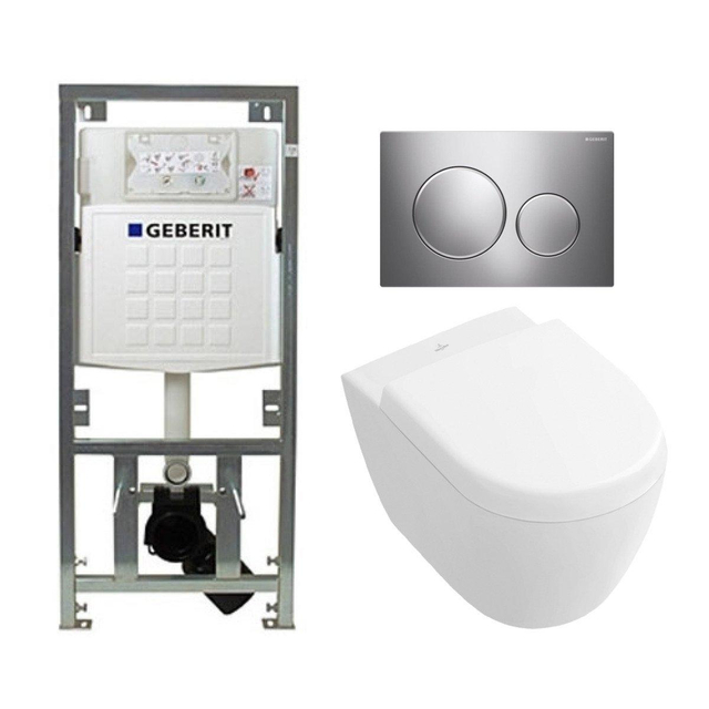 Villeroy & Boch Villeroy Boch Subway 2.0 compact DirectFlush Toiletset - Geberit reservoir - bedieningsplaat Sigma20 glans mat glans - softclose - quickrelease - wit 0701131/1024232/1025456/sw53742/
