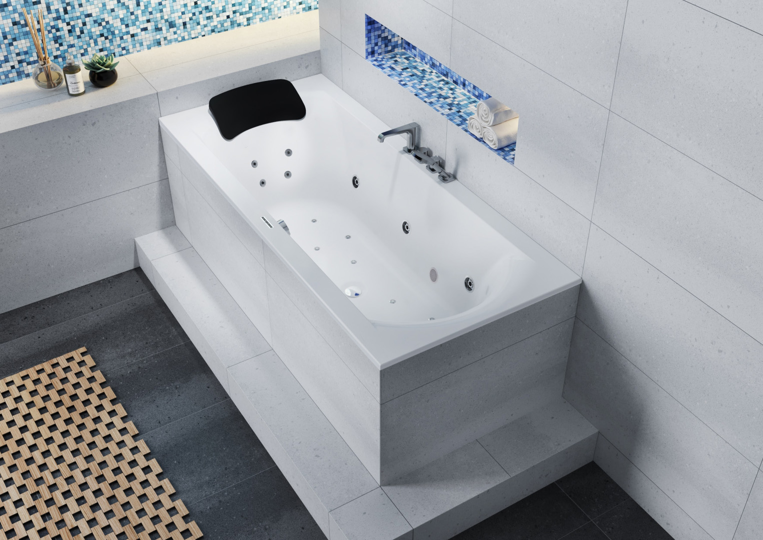 Riho Lima bubbelbad 190x90cm wit glans met touchbediening, 6 + 4 + 2 hydrojets en 10 aerojets