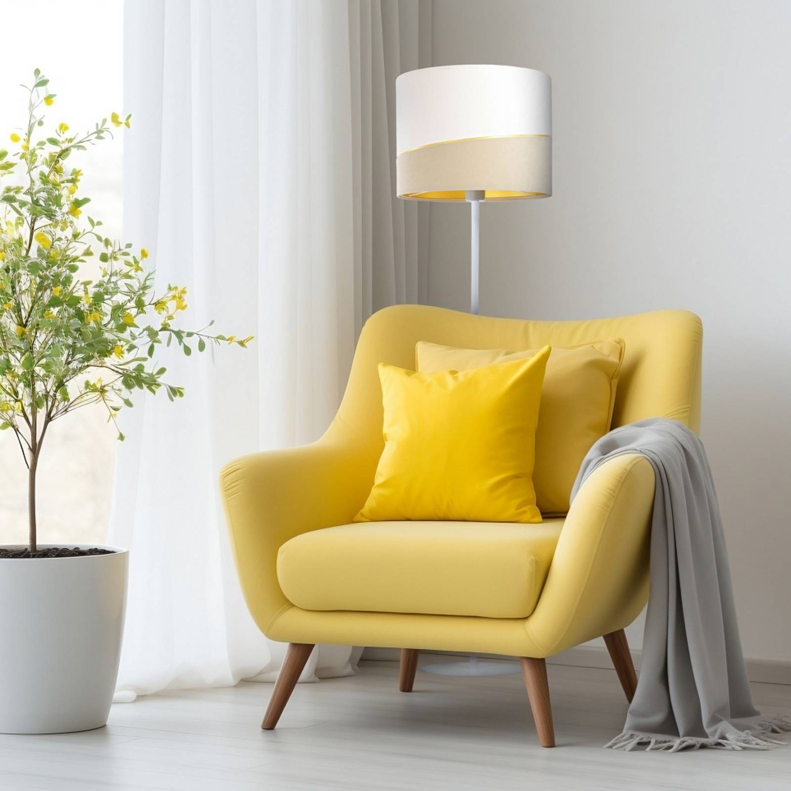 Maco Design Vloerlamp Susan, wit/beige/goud