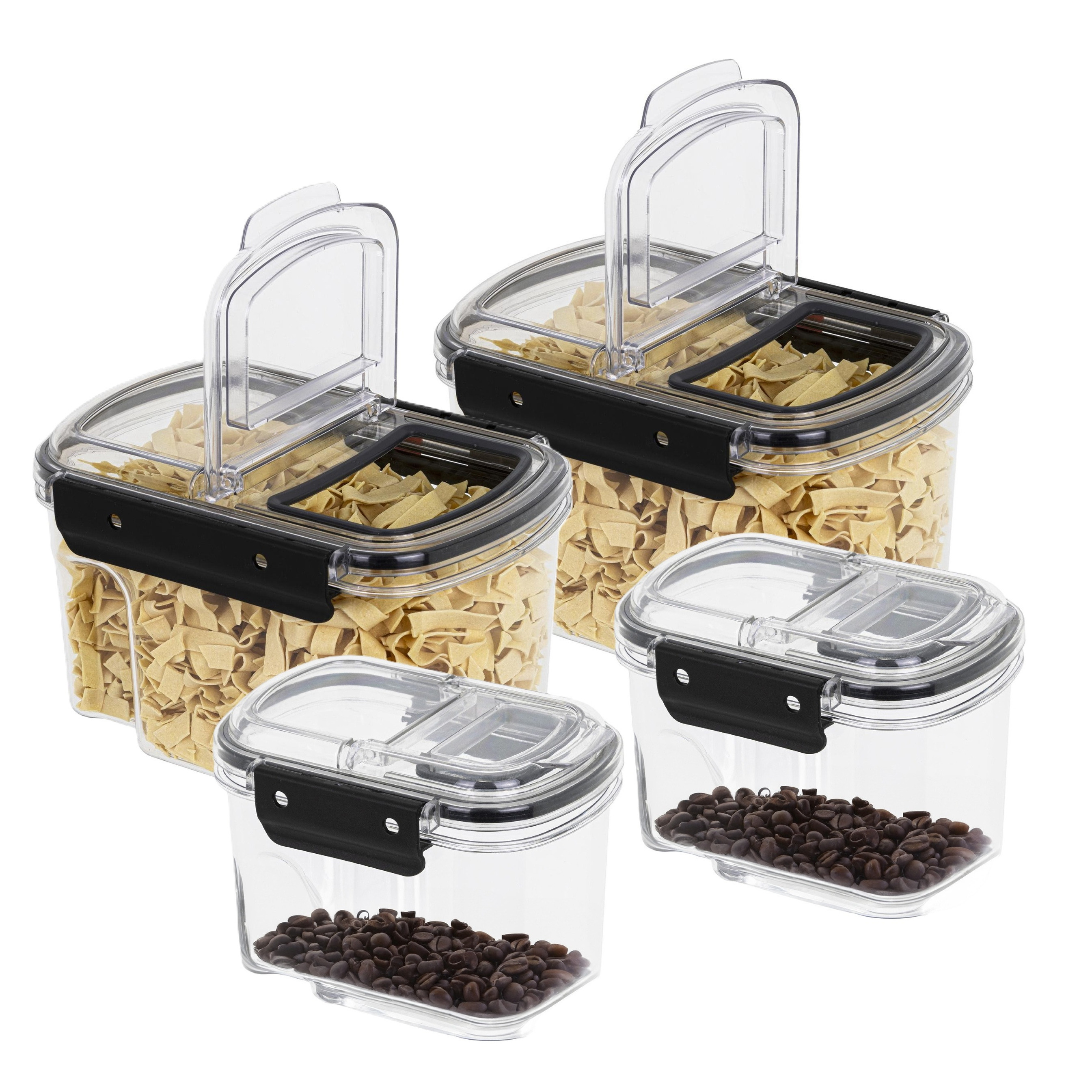 HI Voorraad bus set van 4 - transparant - 1700 ml / 700 ml - met deksel - voorraadbus/bakjes -