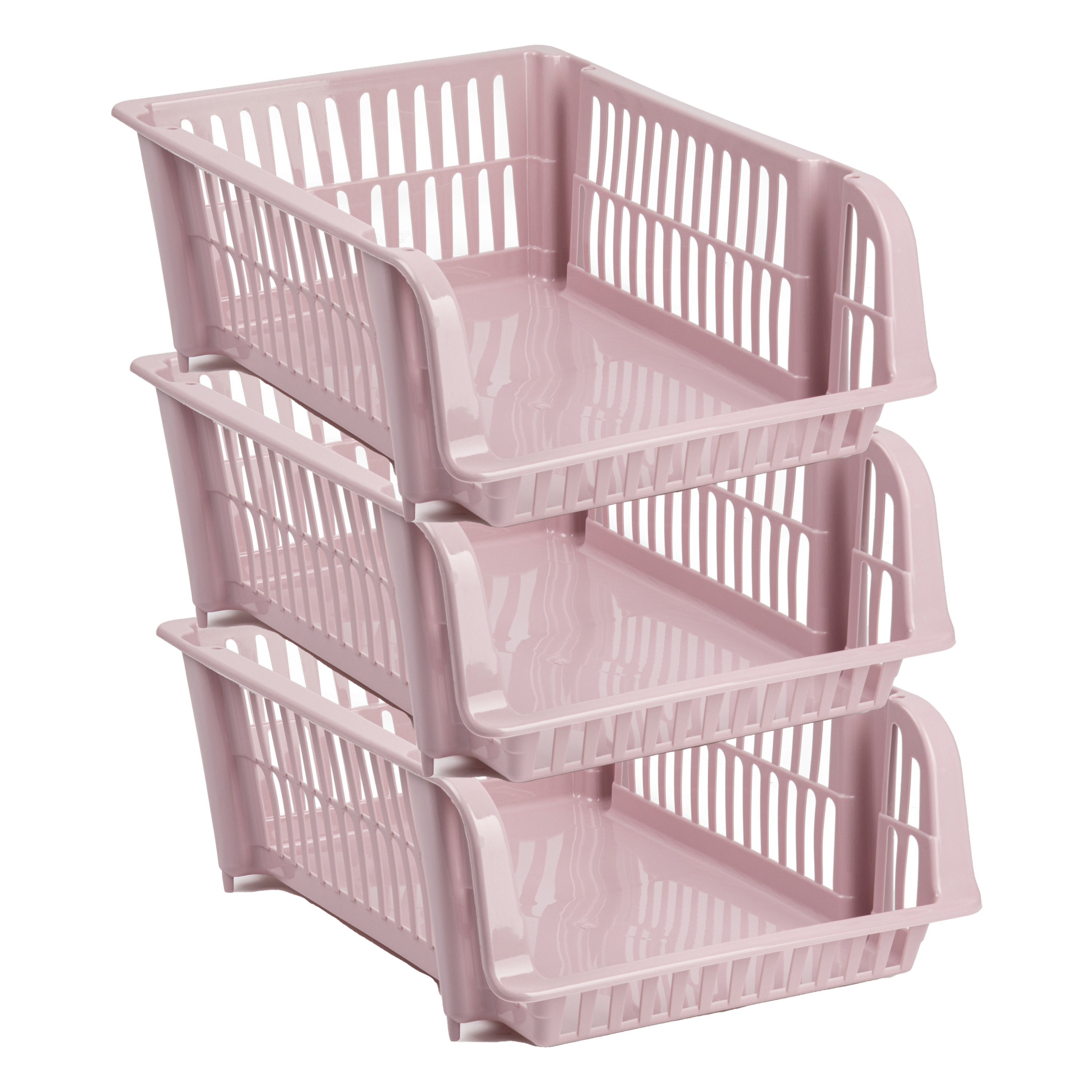 PlasticForte Stapelbare opbergmand - 3x - Oudroze - 20 liter - kunststof - 43 x 32 x 16 cm -
