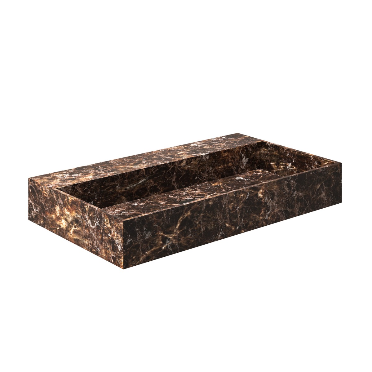 Saniclear Dark Emperador marmeren wastafel 80x46cm zonder kraangat