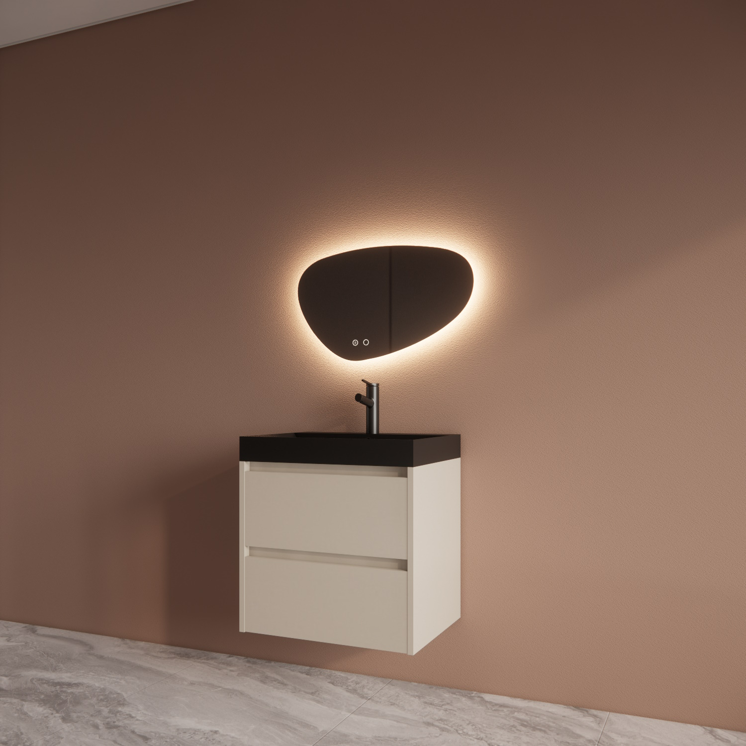 Boss & Wessing Badmeubelset BWS Riga Met Lako Wastafel Zwart 60 cm Kasjmier 