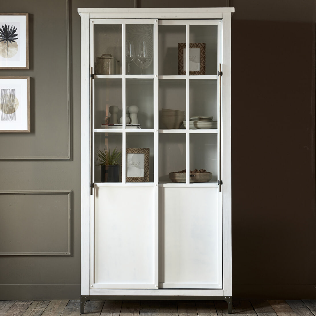 Rivièra Maison Vitrinekast Olivera Populierenhout, 214 x 100cm - Wit