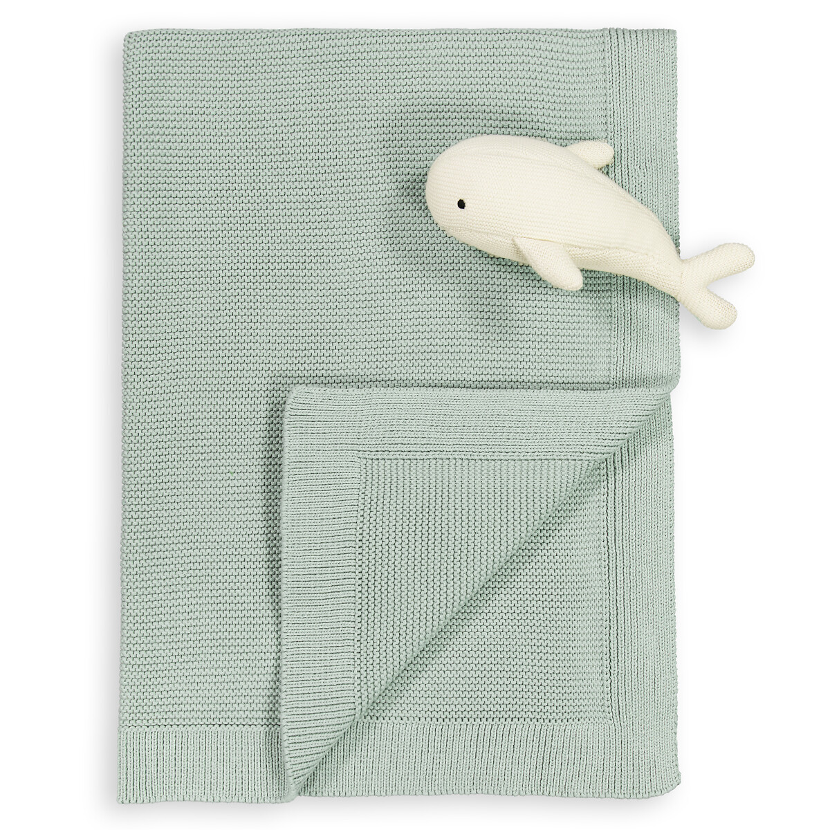 PETIT BATEAU x LA REDOUTE INTERIEURS Ensemble plaid en walvis knuffel in bio katoen