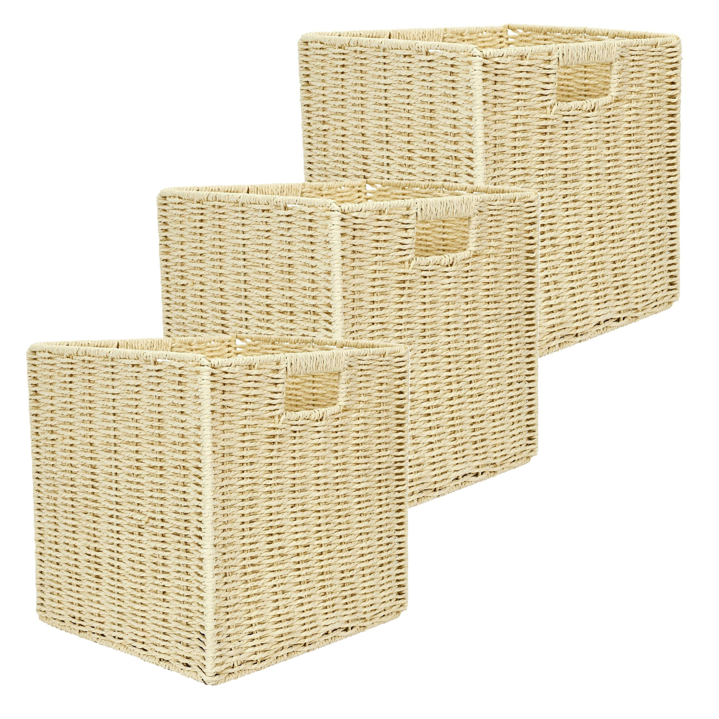 Home Deco Factory Opbergmand/kastmandje - 3x - Naturel - 30 x 30 x 30 cm - 29 liter - Vakkenkast manden - Gevlochten -