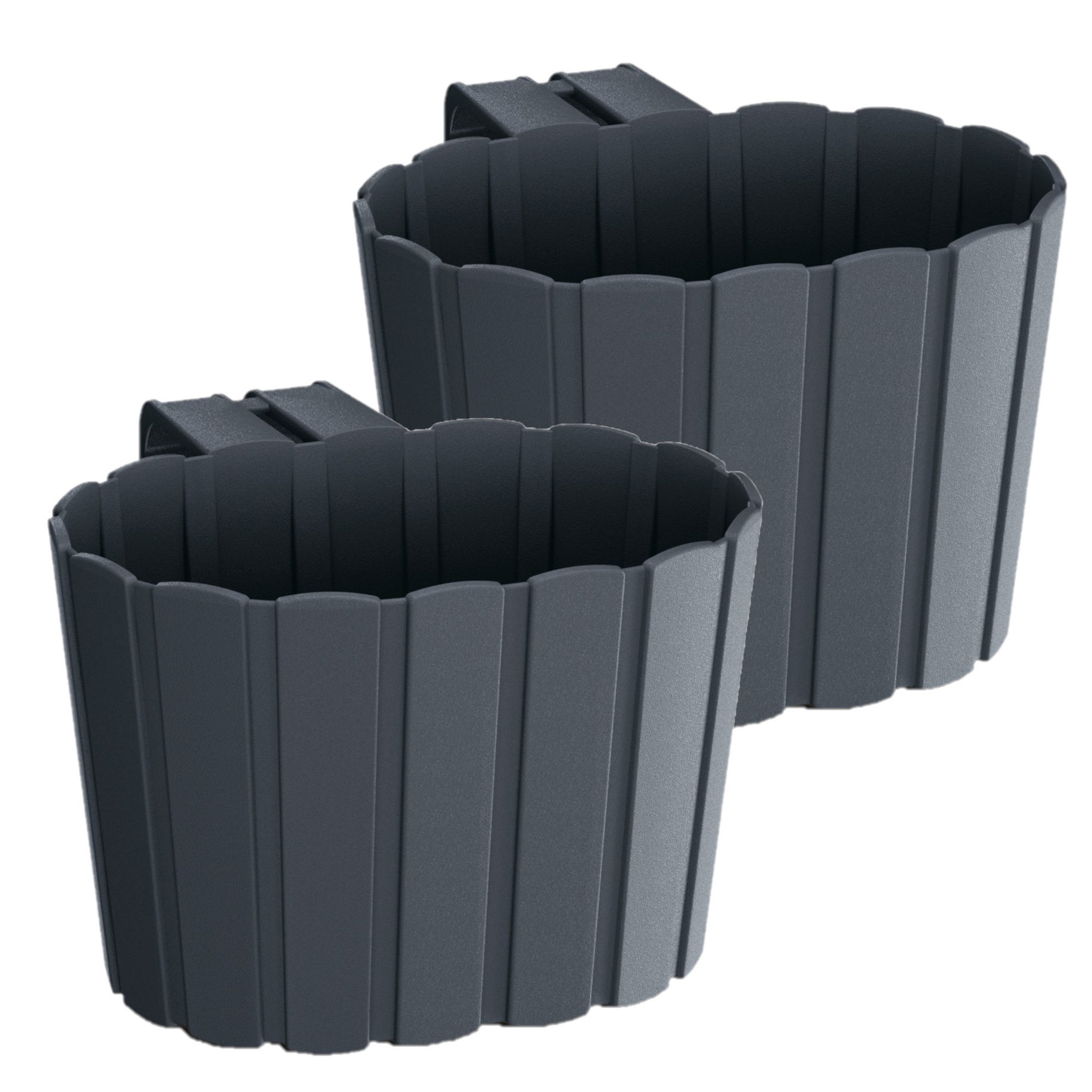 Prosperplast Muur plantenpot/bloempot houtlook - Set van 3x stuks - kunststof - 29 x 21 x 13 cm - antraciet grijs -