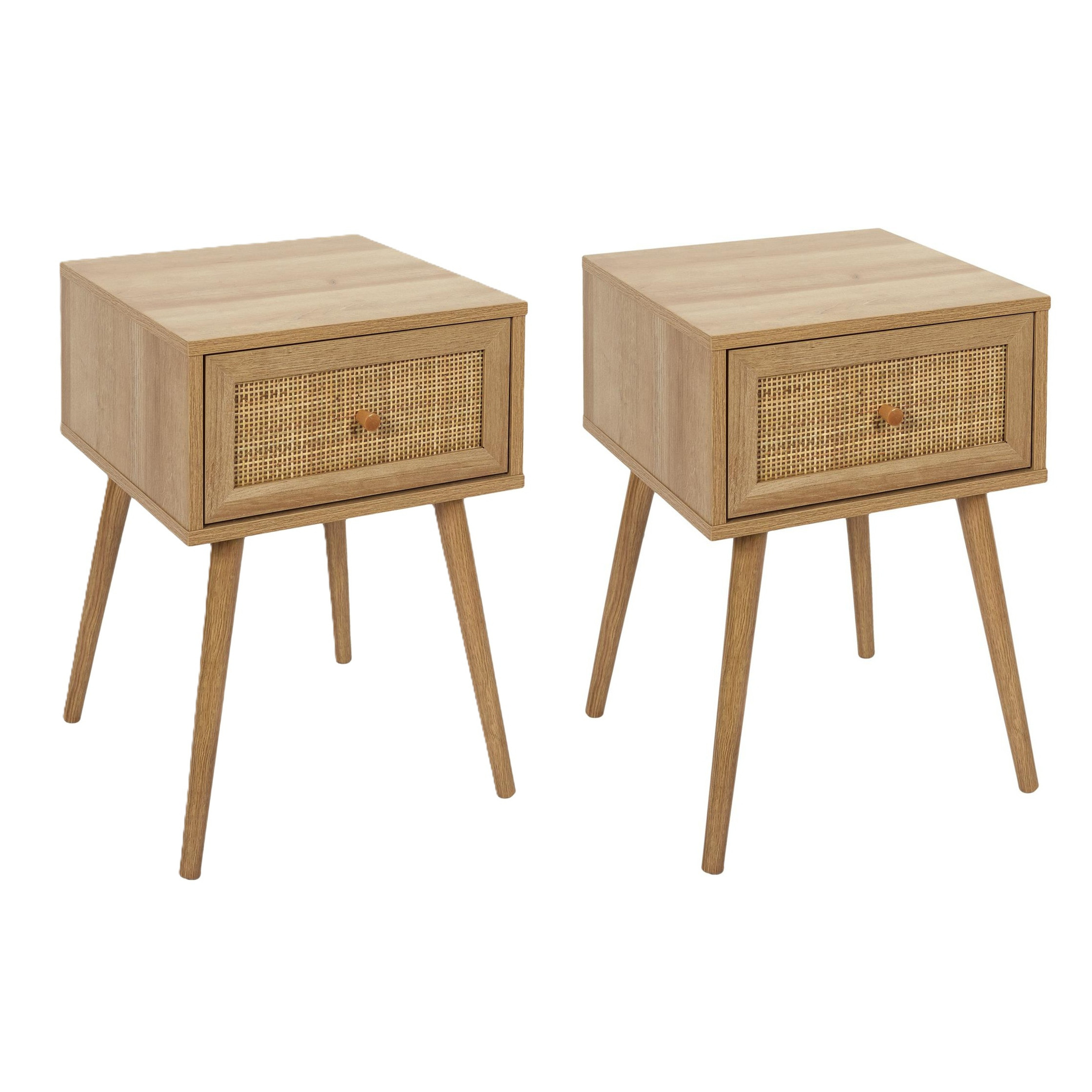 Home Deco Factory Nachtkastje Classico - 2x - 1 lade - lichtbruin - dennenhout - x x 55 cm -