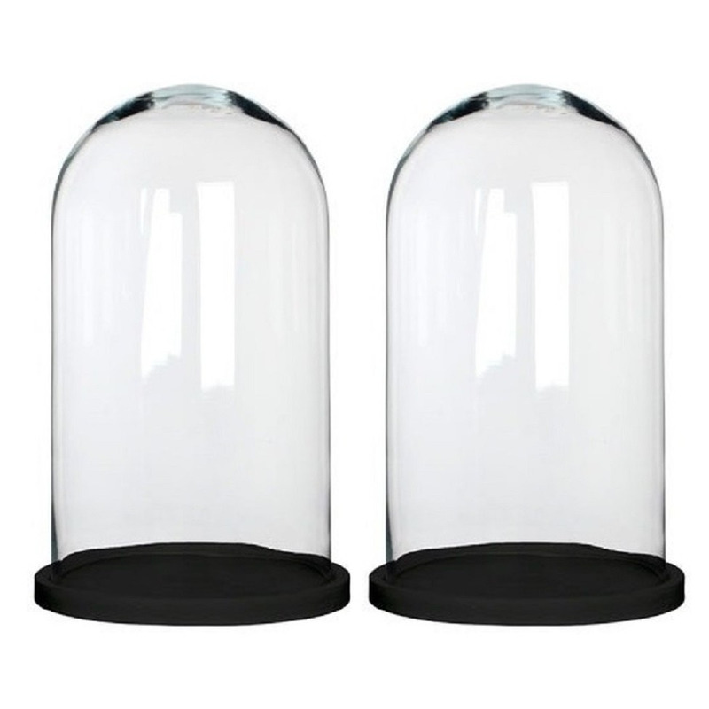 Mica Decorations Stolp Hella - 2x - zwart - glas en eikenhout - 23 x cm -