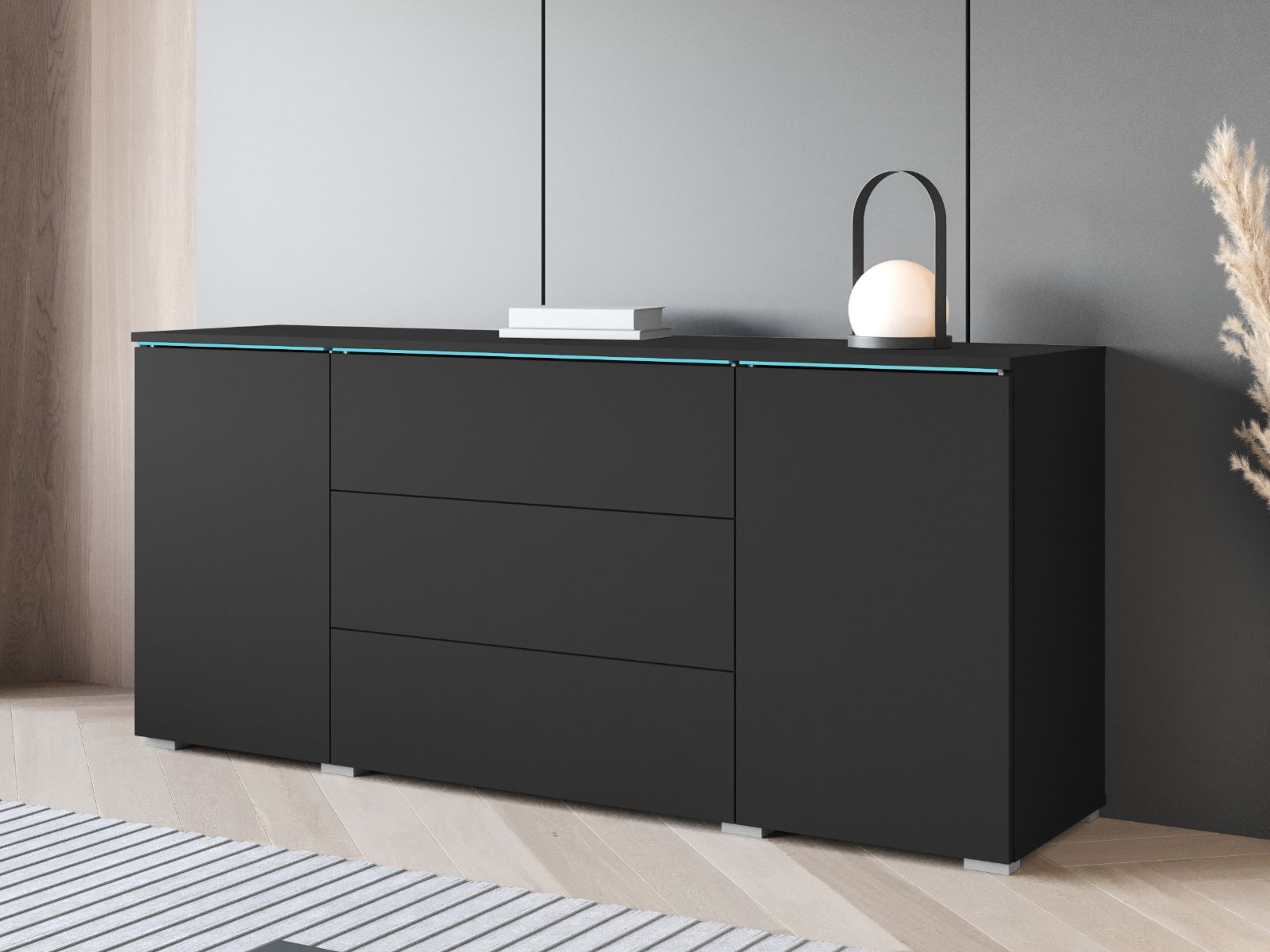 Mobistoxx Dressoir VITTORIO 2 deuren 3 lades grafiet met led