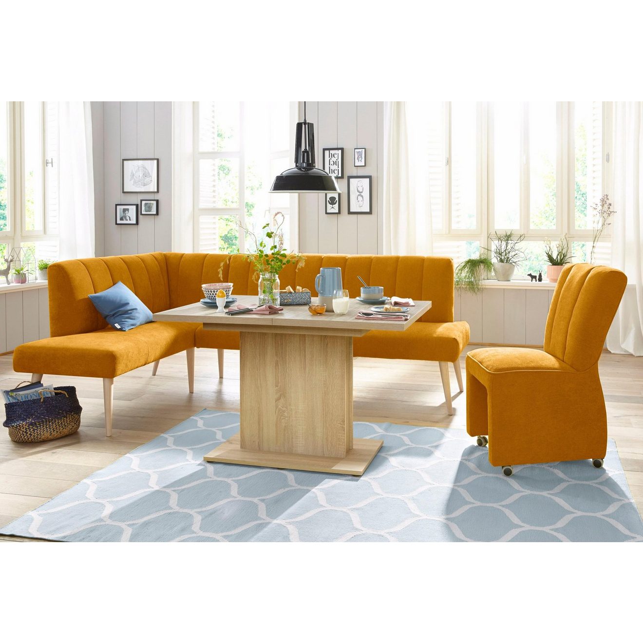 Exxpo - sofa fashion Hoekbank Costa, moderne rugstikking, comfortabel en elegant, hoge houten voet