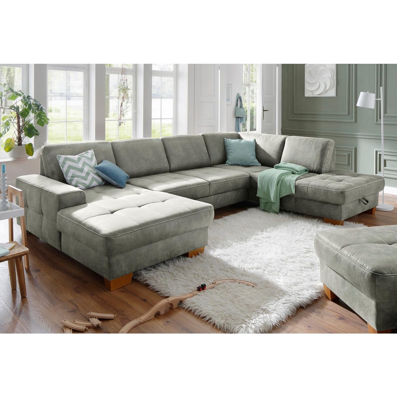 Home affaire Zithoek Puccini U-vorm met binnenvering, zitdiepteverstelling, contrastnaad