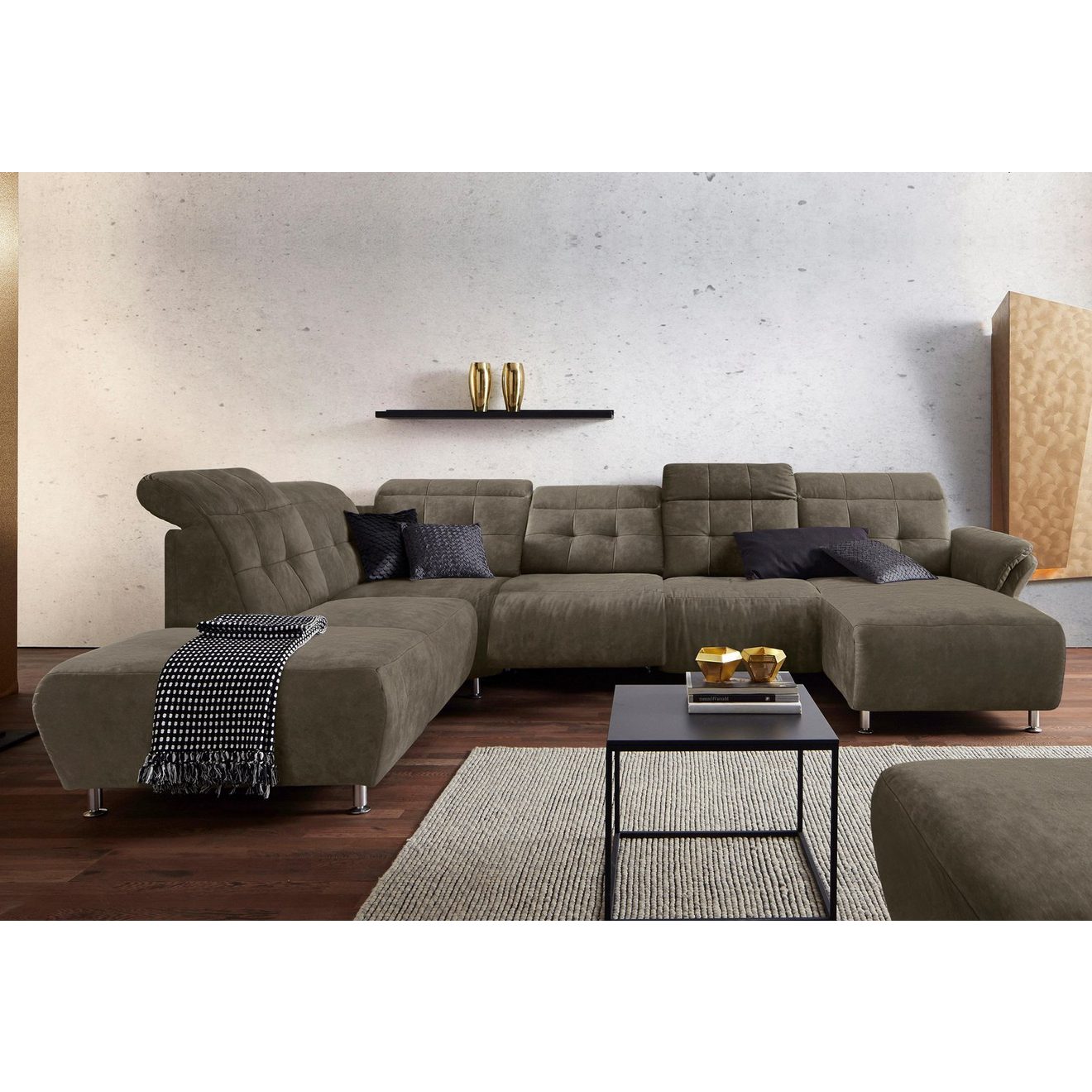 Places of Style Zithoek Manhattan U-vorm bank met elektrische relaxfunctie, verstelbare armleuningen