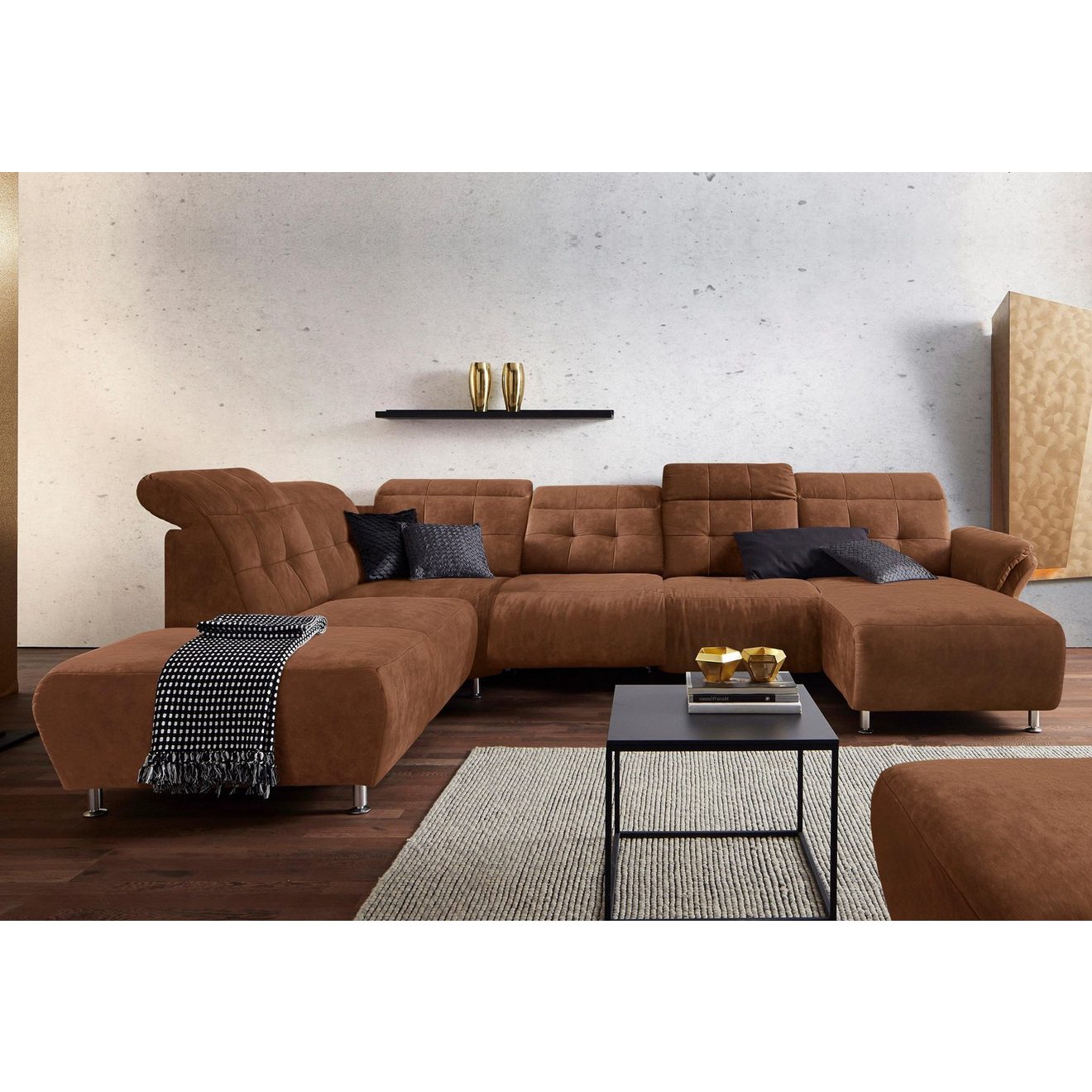 Places of Style Zithoek Manhattan U-vorm bank met elektrische relaxfunctie, verstelbare armleuningen