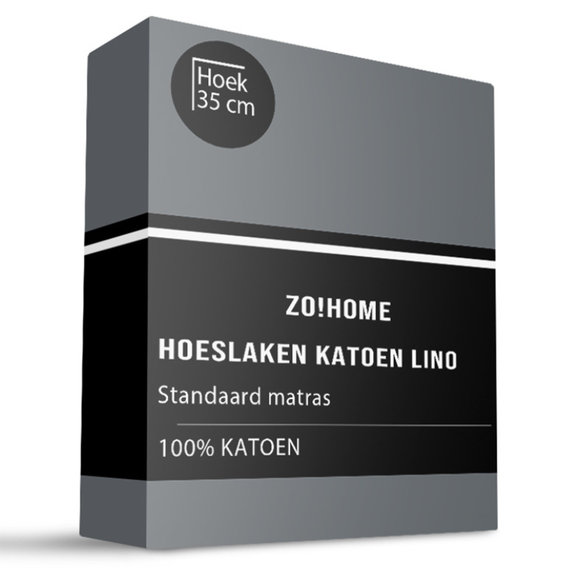 Zo!Home Hoeslaken Lino - Katoen - 160x200 cm - Antraciet -  - 