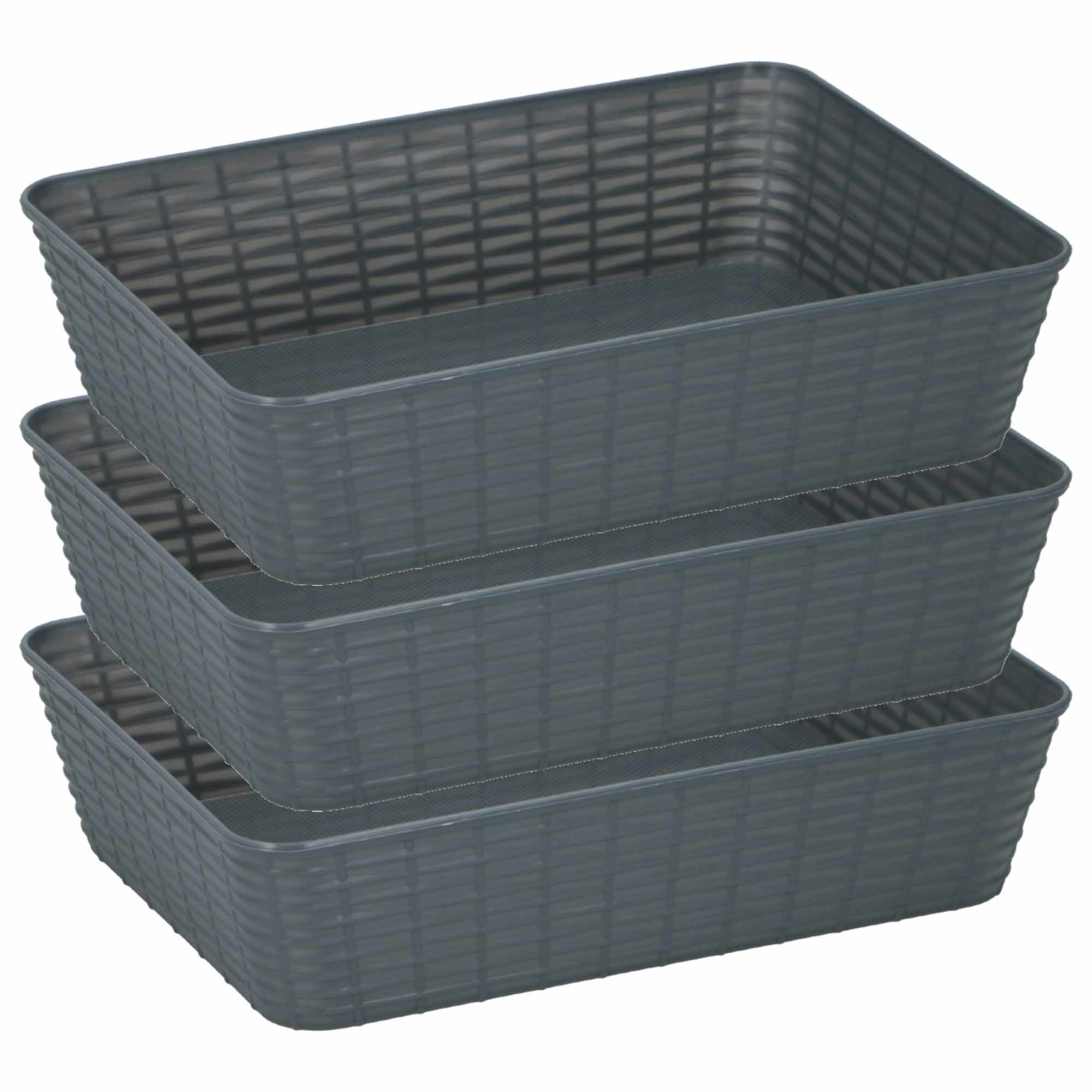 Merkloos 3x Kunststof opbergmandjes antraciet 25 x 19 x 6 cm -