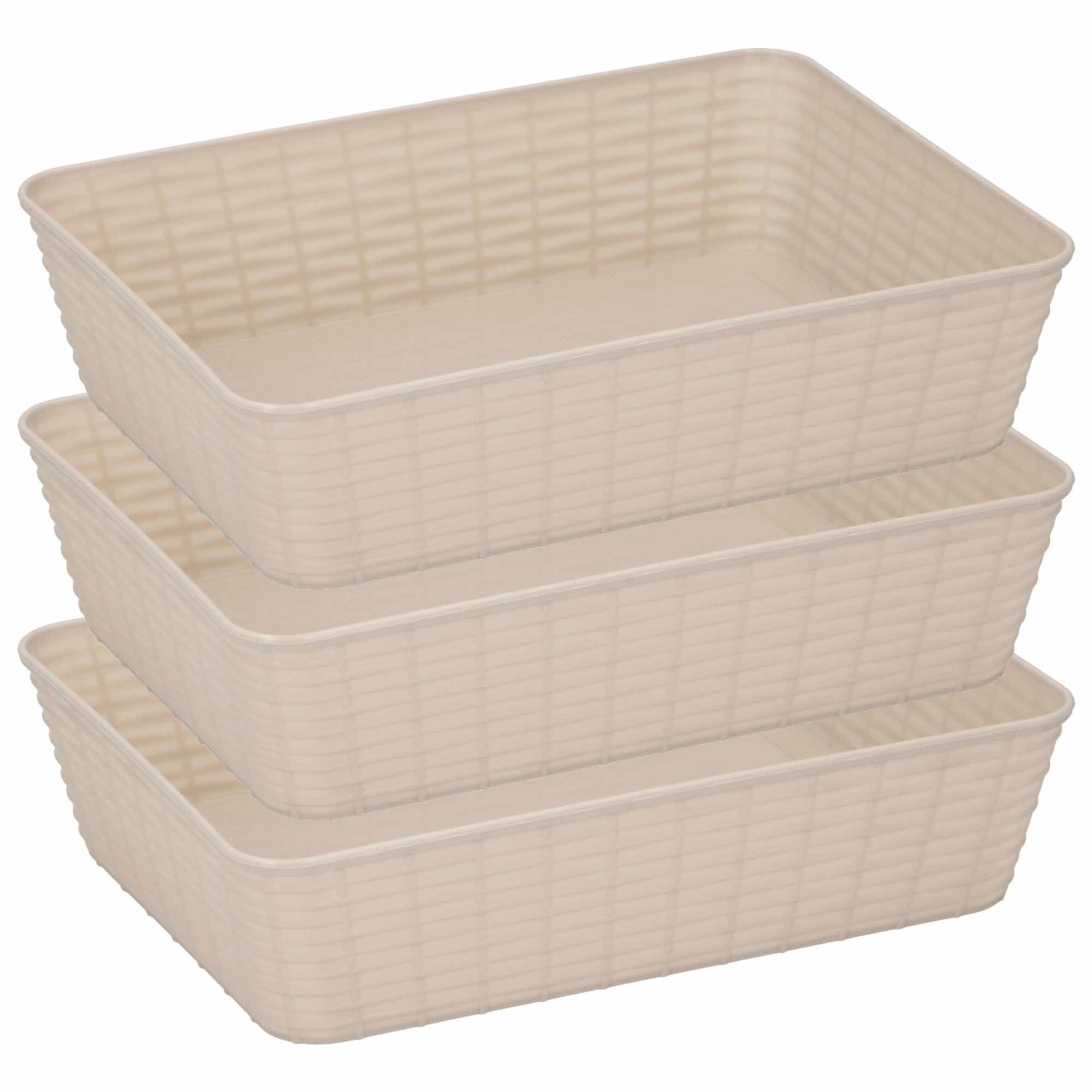 Merkloos 3x Kunststof opbergmandjes beige 25 x 19 x 6 cm -