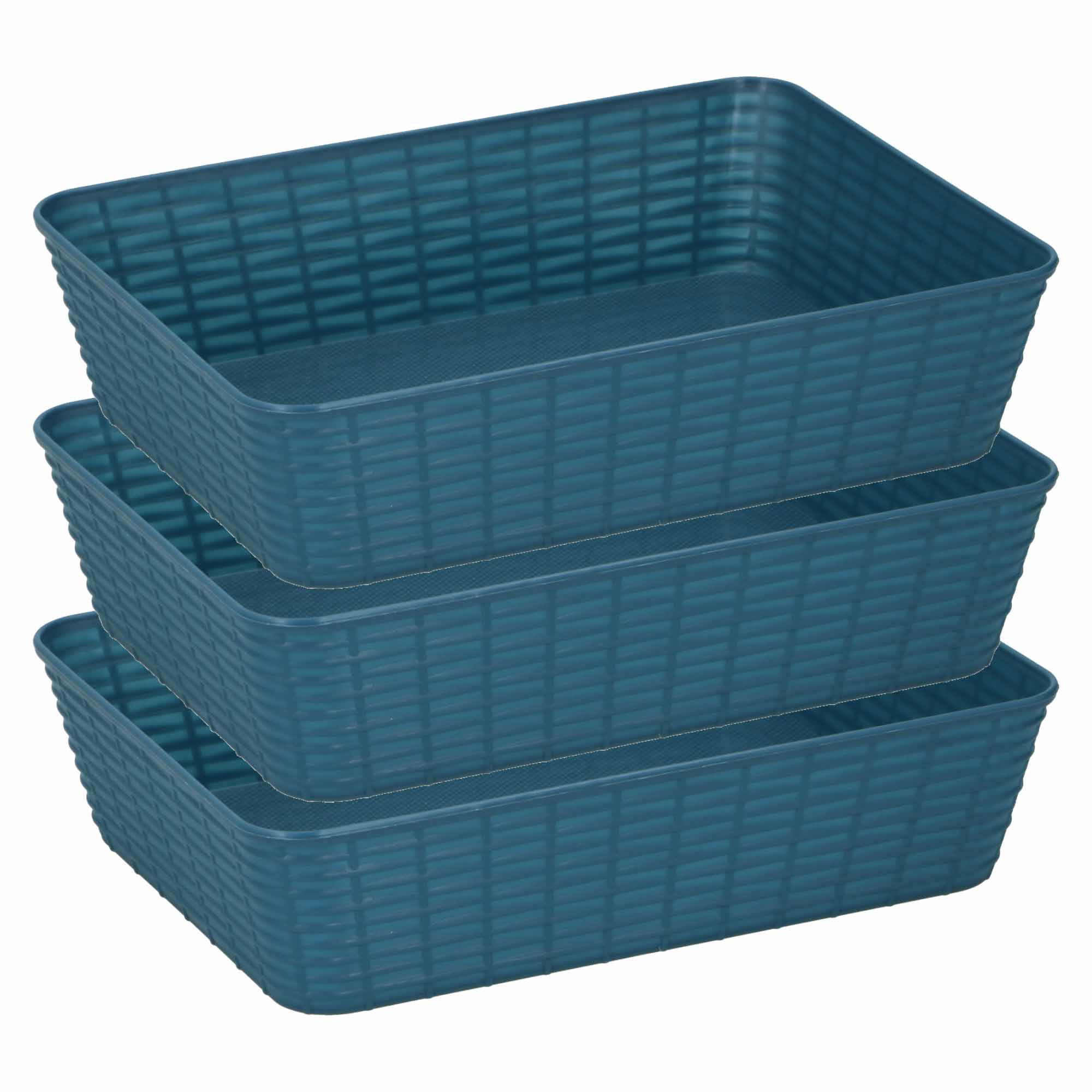 Merkloos 3x Kunststof opbergmandjes blauw 25 x 19 x 6 cm -