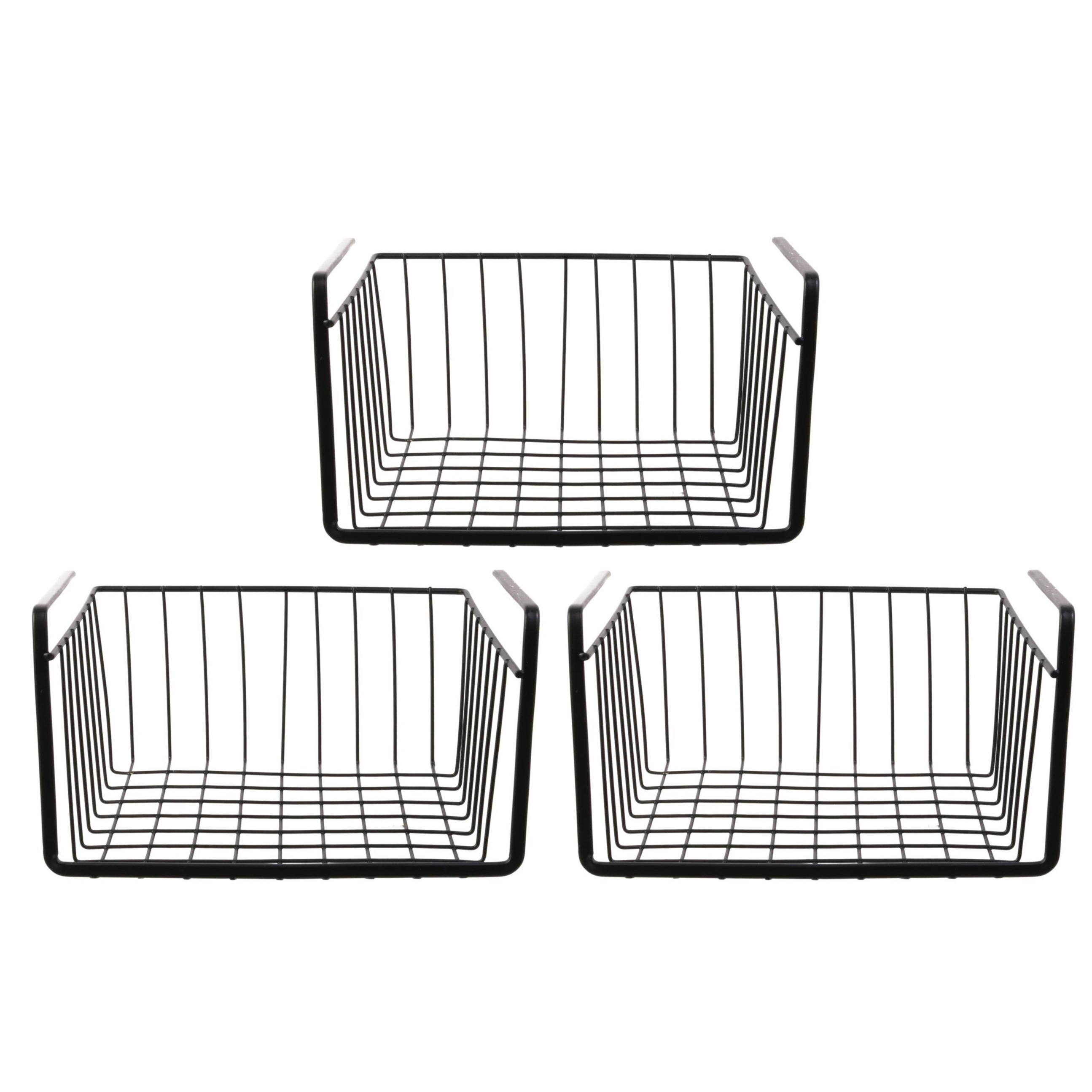 Home Deco Factory Hangmand voor kast - 3x - metaal - 26 x 14 x 26 cm - zwart - kastmandje - opbergers -