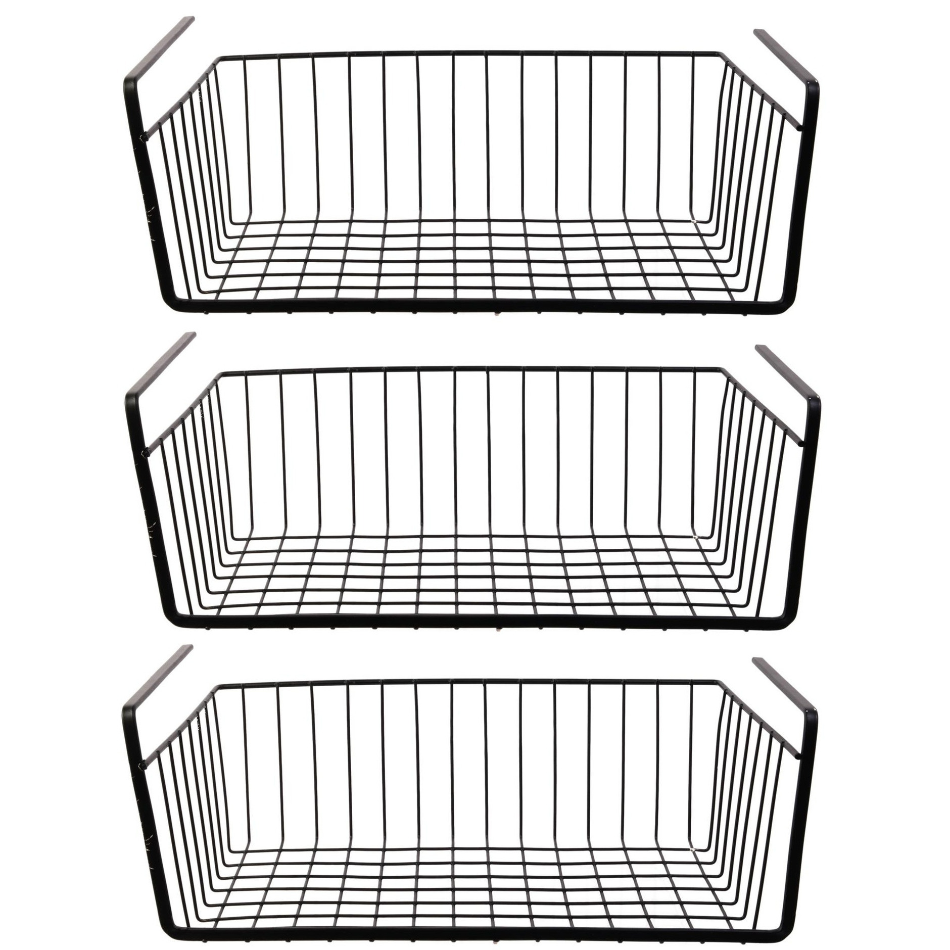 Home Deco Factory Hangmand voor kast - 3x - metaal - x 26 x 14 cm - zwart - kastmandje - opbergers -