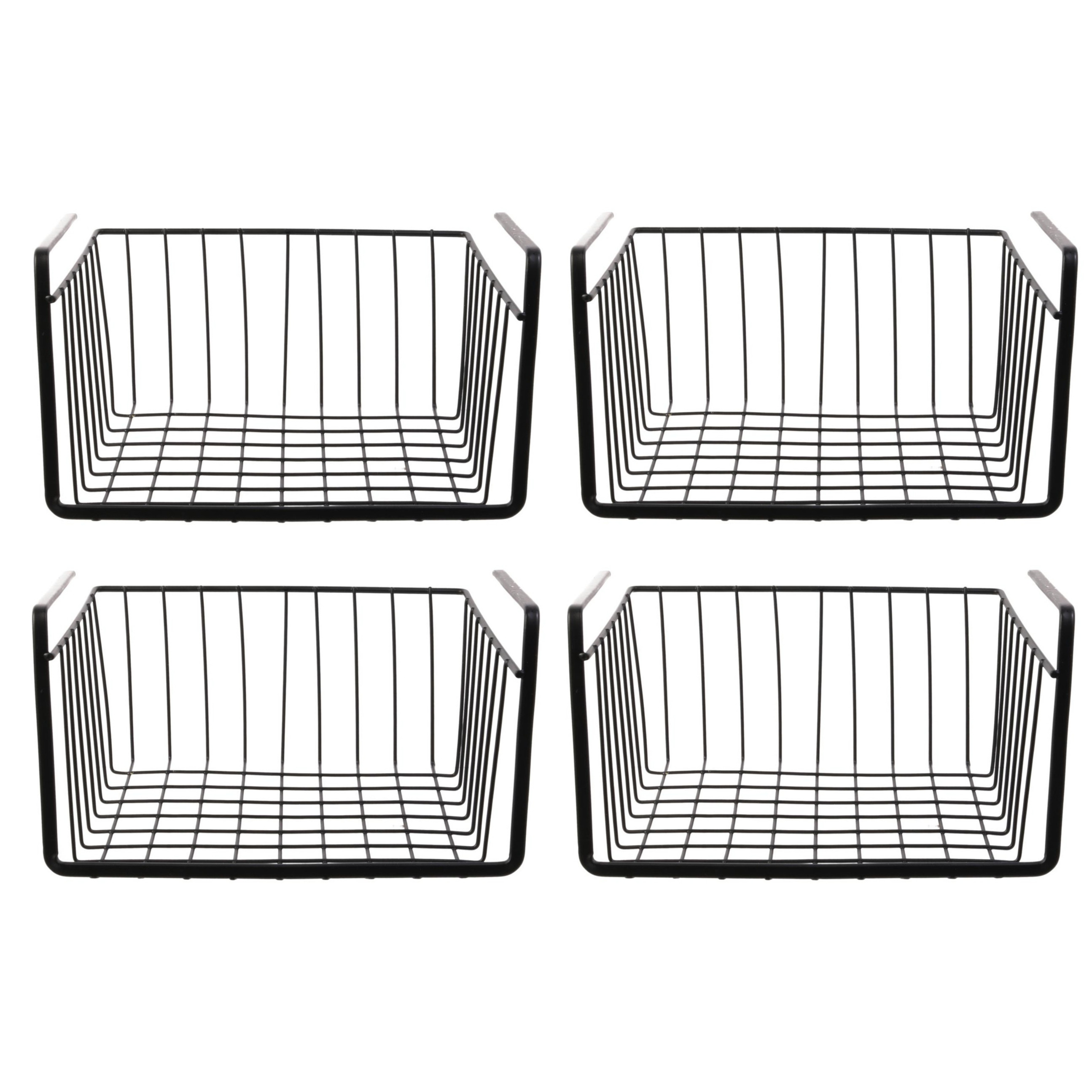 Home Deco Factory Hangmand voor kast - 4x - metaal - 26 x 14 x 26 cm - zwart - kastmandje - opbergers -