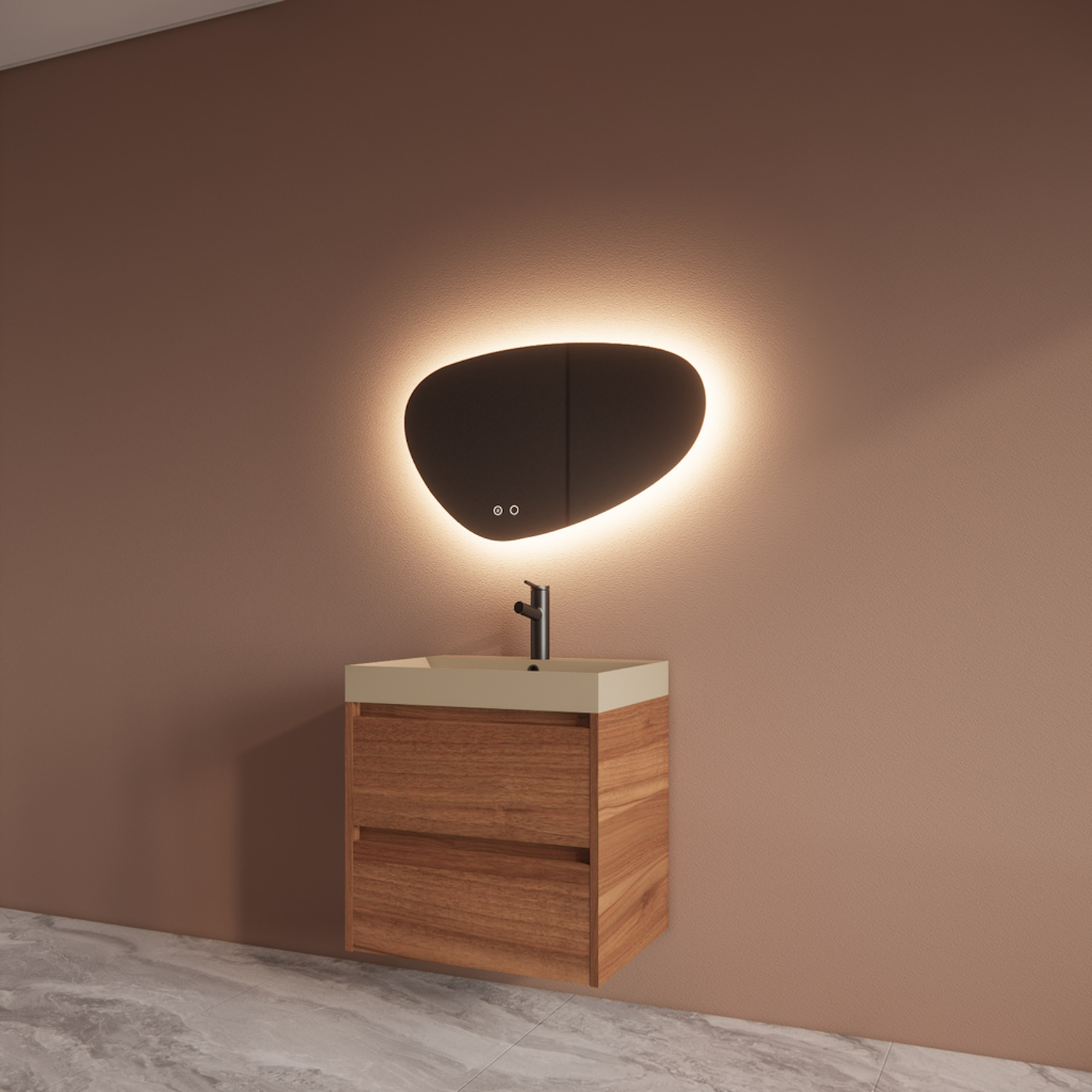 Boss & Wessing Badmeubelset BWS Riga Met Lako Wastafel Cappuccino 60 cm Walnoot 