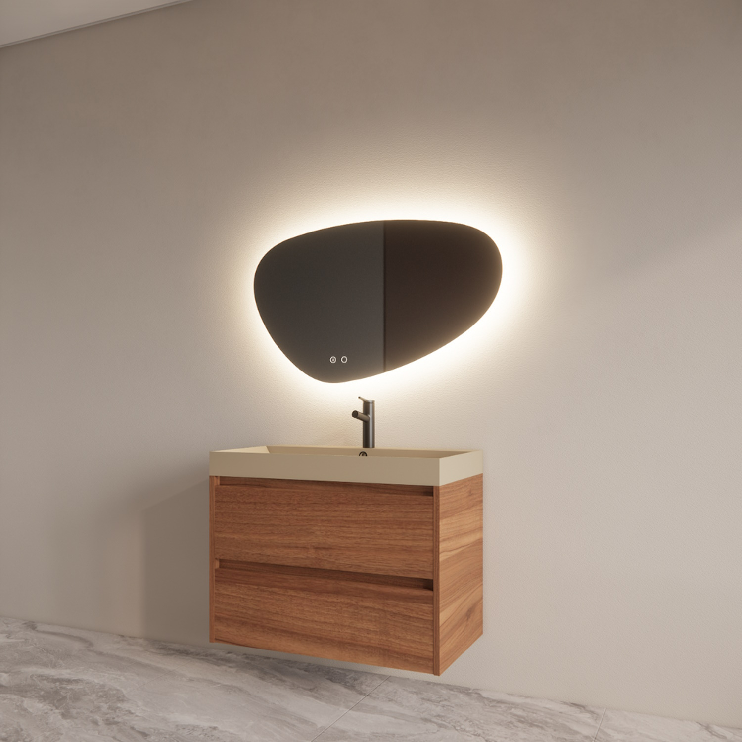 Boss & Wessing Badmeubelset BWS Riga Met Lako Wastafel Cappuccino 80 cm Walnoot 