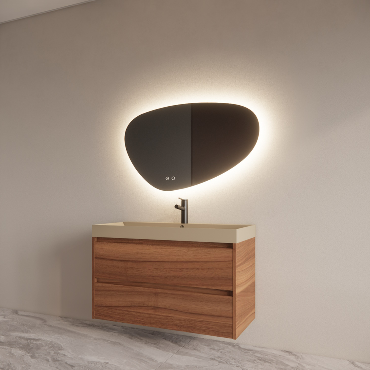 Boss & Wessing Badmeubelset BWS Riga Met Lako Wastafel Cappuccino 100 cm Walnoot 