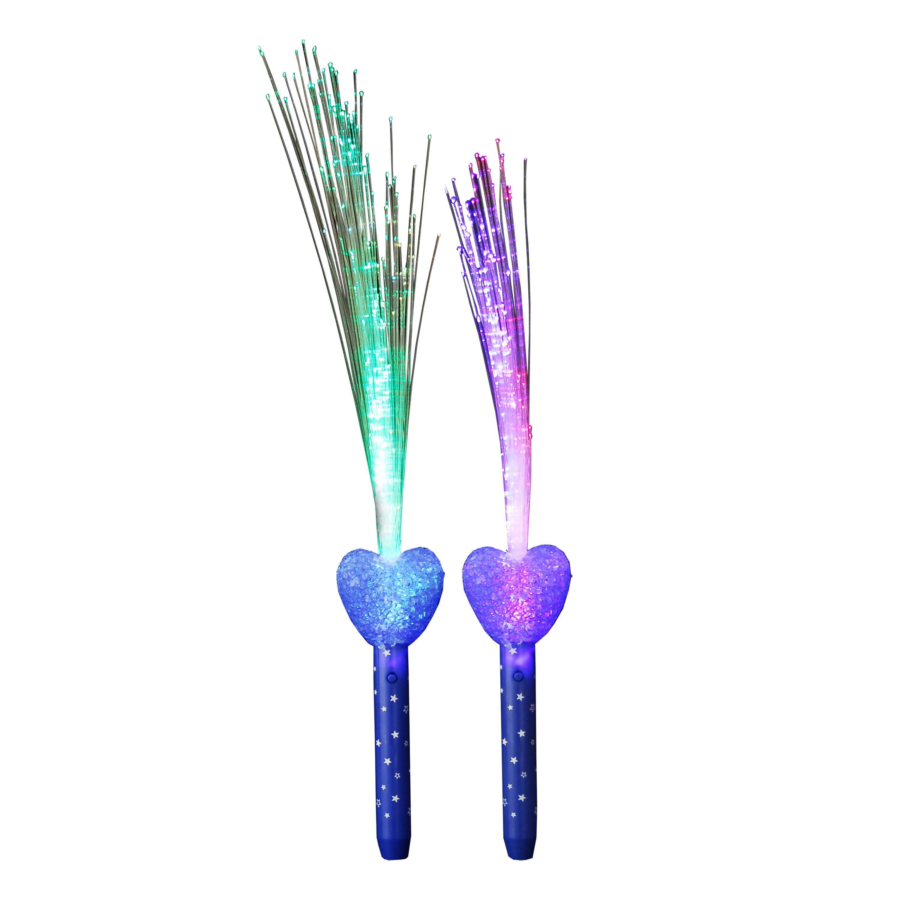 Merkloos Licht toverstaf - 2x - blauw - magische LED verlichting - fiberstick hartvormig -