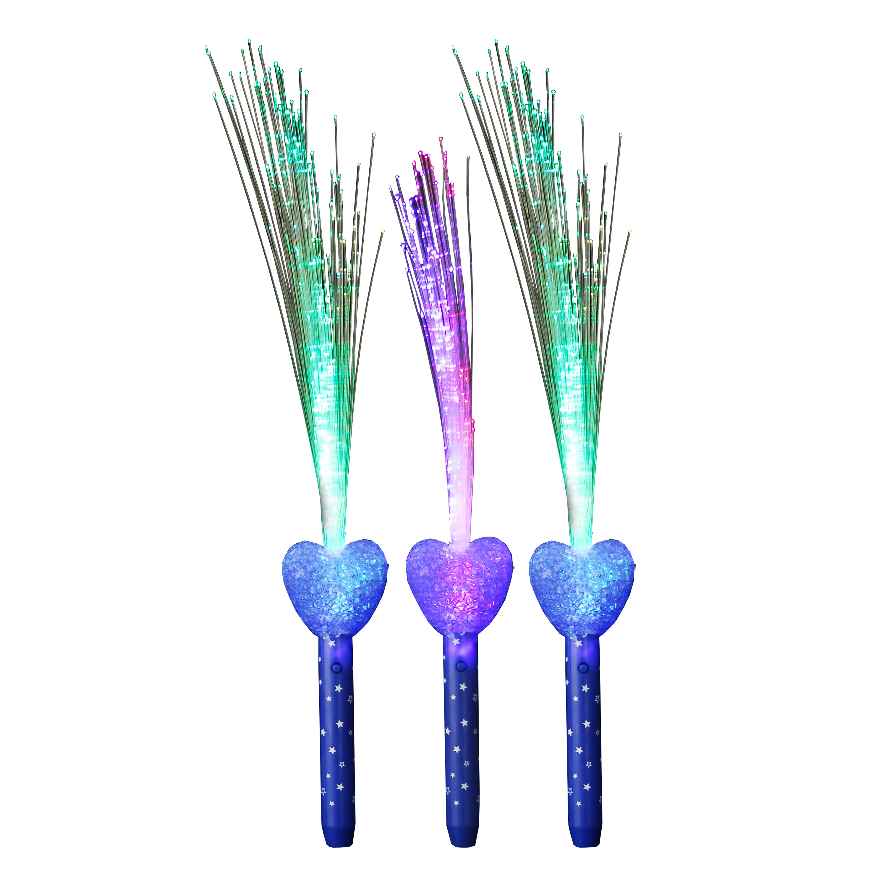 Merkloos Licht toverstaf - 3x - blauw - magische LED verlichting - fiberstick hartvormig -