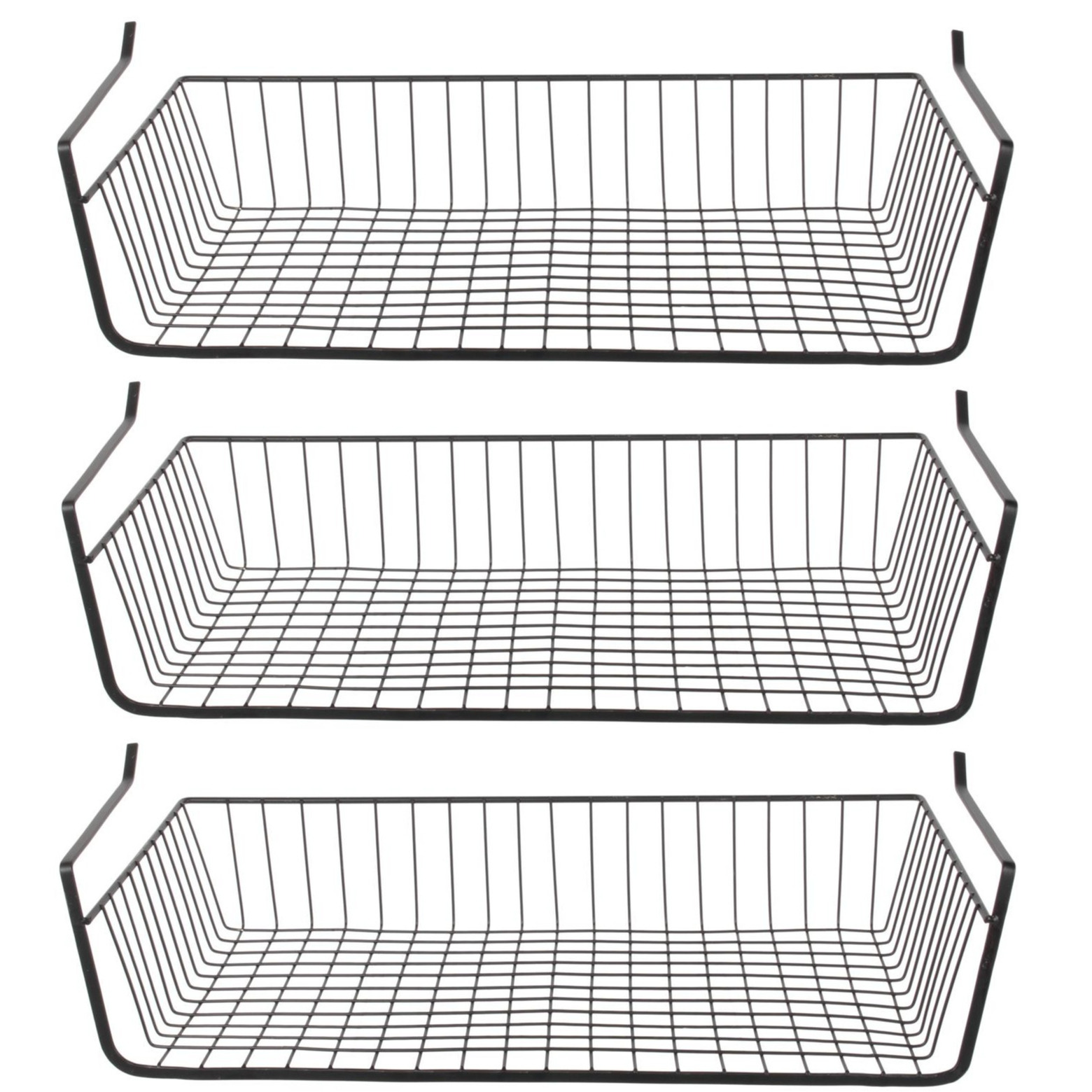 Home Deco Factory Hangmand voor kast - 3x - metaal - 56 x 26 x 14 cm - zwart - kastmandje - opbergers -
