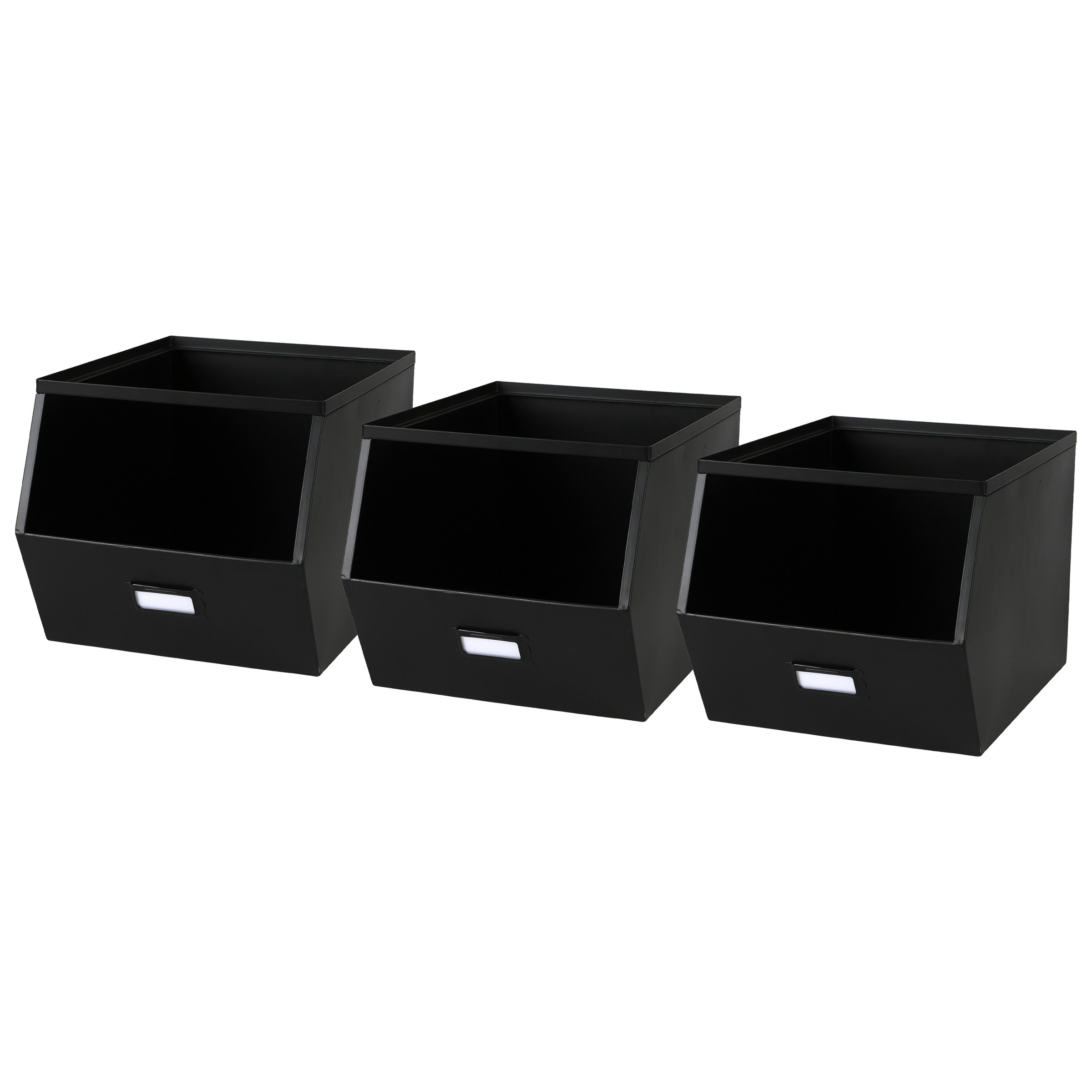 Urban Living Stapelbare opbergmand Open Metal Box - 3x - L23 x B32 x H21 cm - metaal - zwart -