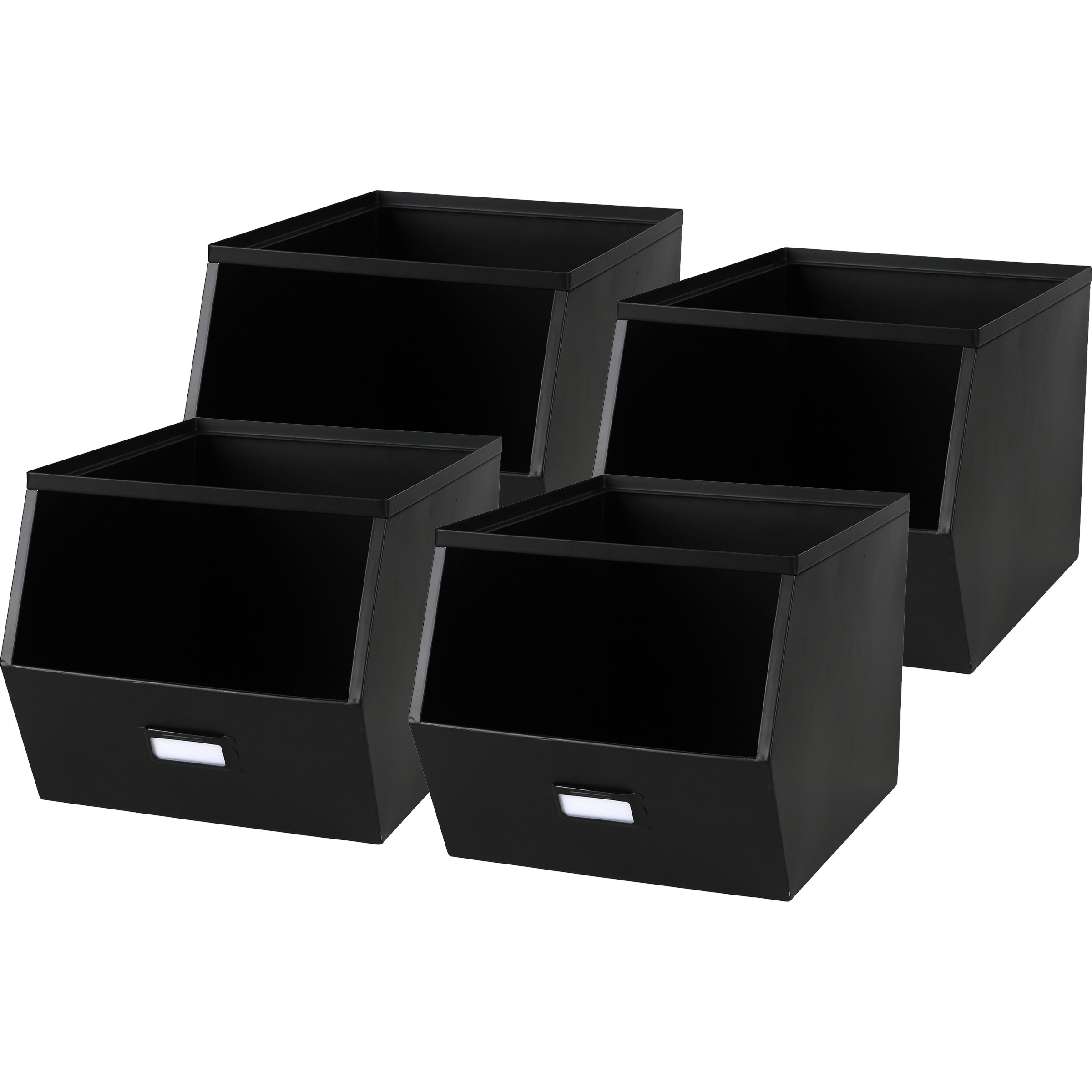 Urban Living Stapelbare opbergmand Open Metal Box - 4x - L23 x B32 x H21 cm - metaal - zwart -