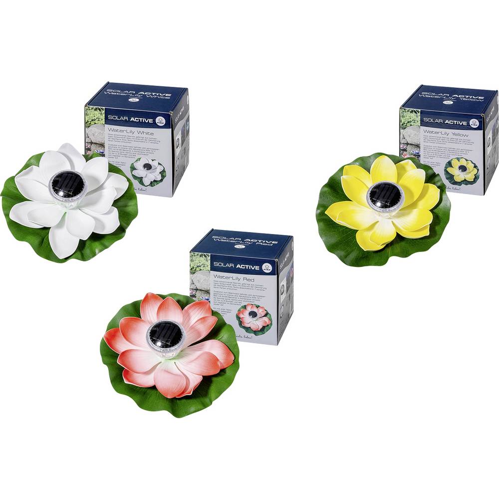 FIAP 3206-5 SOLAR ACTIVE WaterLily 3er SET Decoratieve lamp op zonne-energie Set van 3 stuks LED LED vast ingebouwd Wit, Geel, Rood