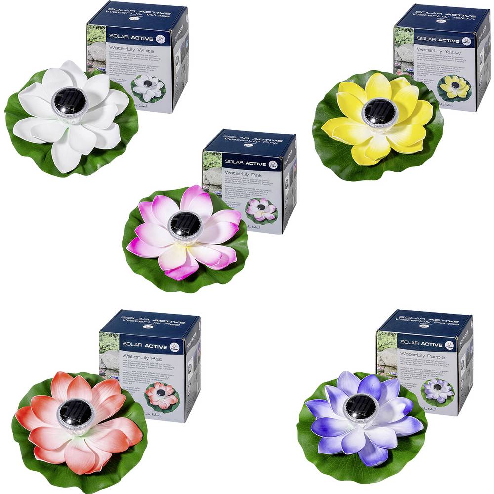 FIAP 3206-6 SOLAR ACTIVE WaterLily 5er SET Decoratieve lamp op zonne-energie Set van 5 stuks LED LED vast ingebouwd Wit, Geel, Rood, Pink, Lila