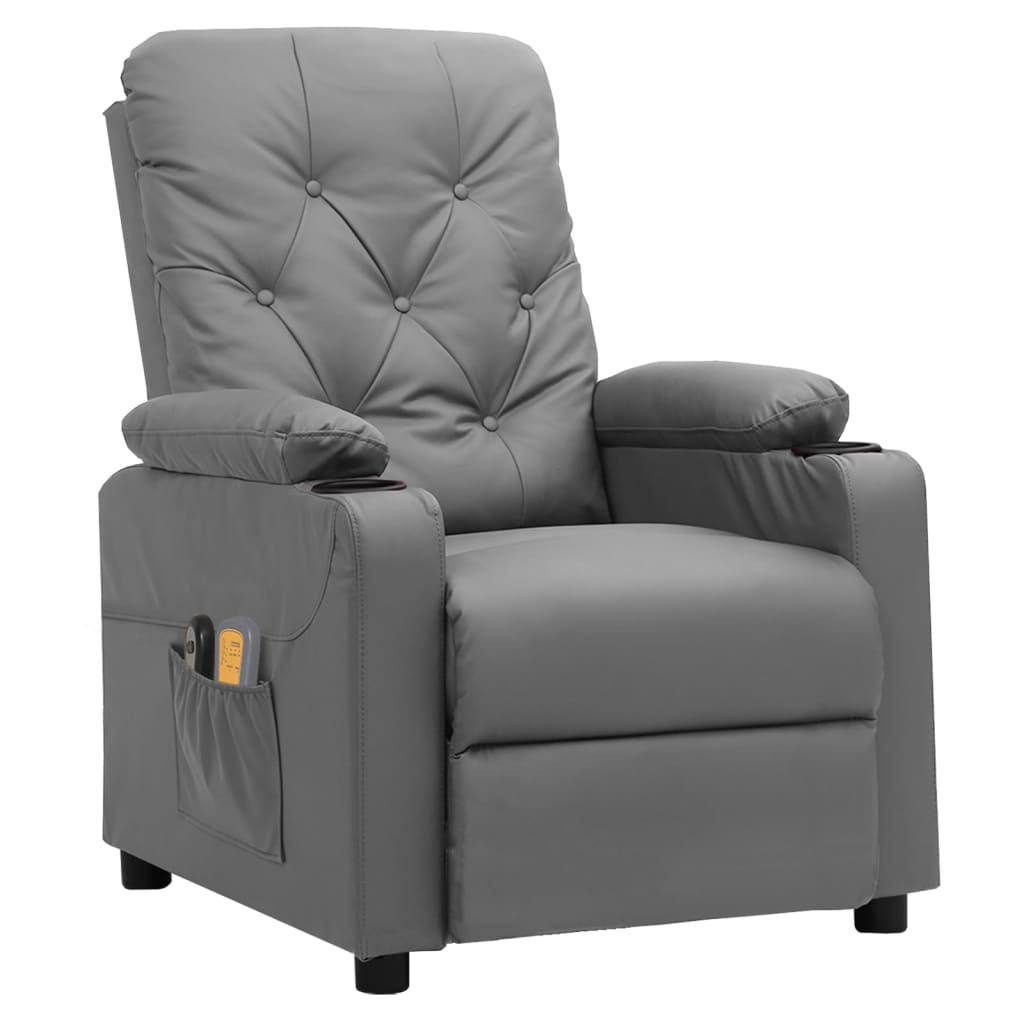 vidaXL Massagestoel elektrisch kunstleer grijs